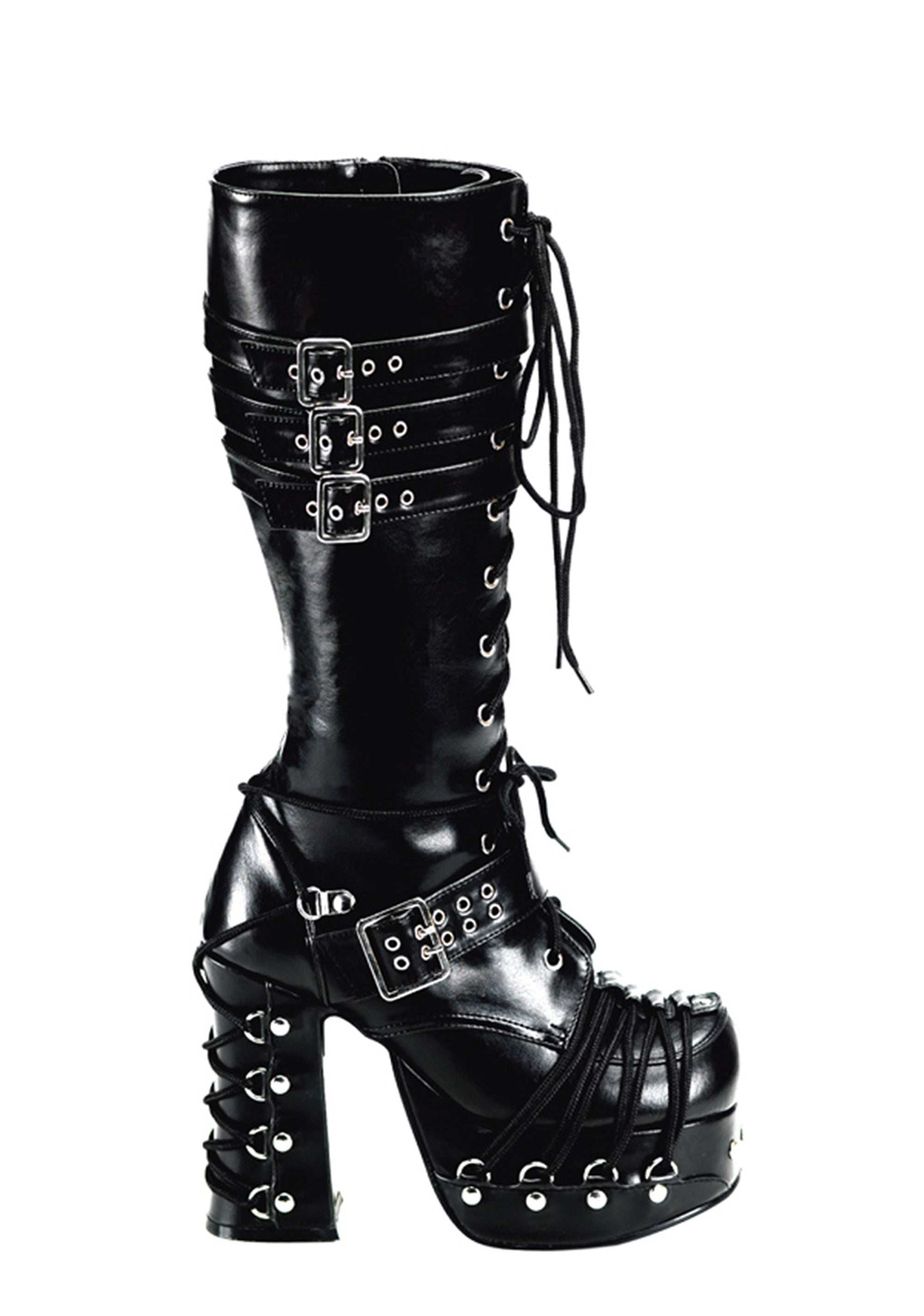 ちゅにゃ Demonia Charade 206 Goth Corset Platform Boots - Black Vegan