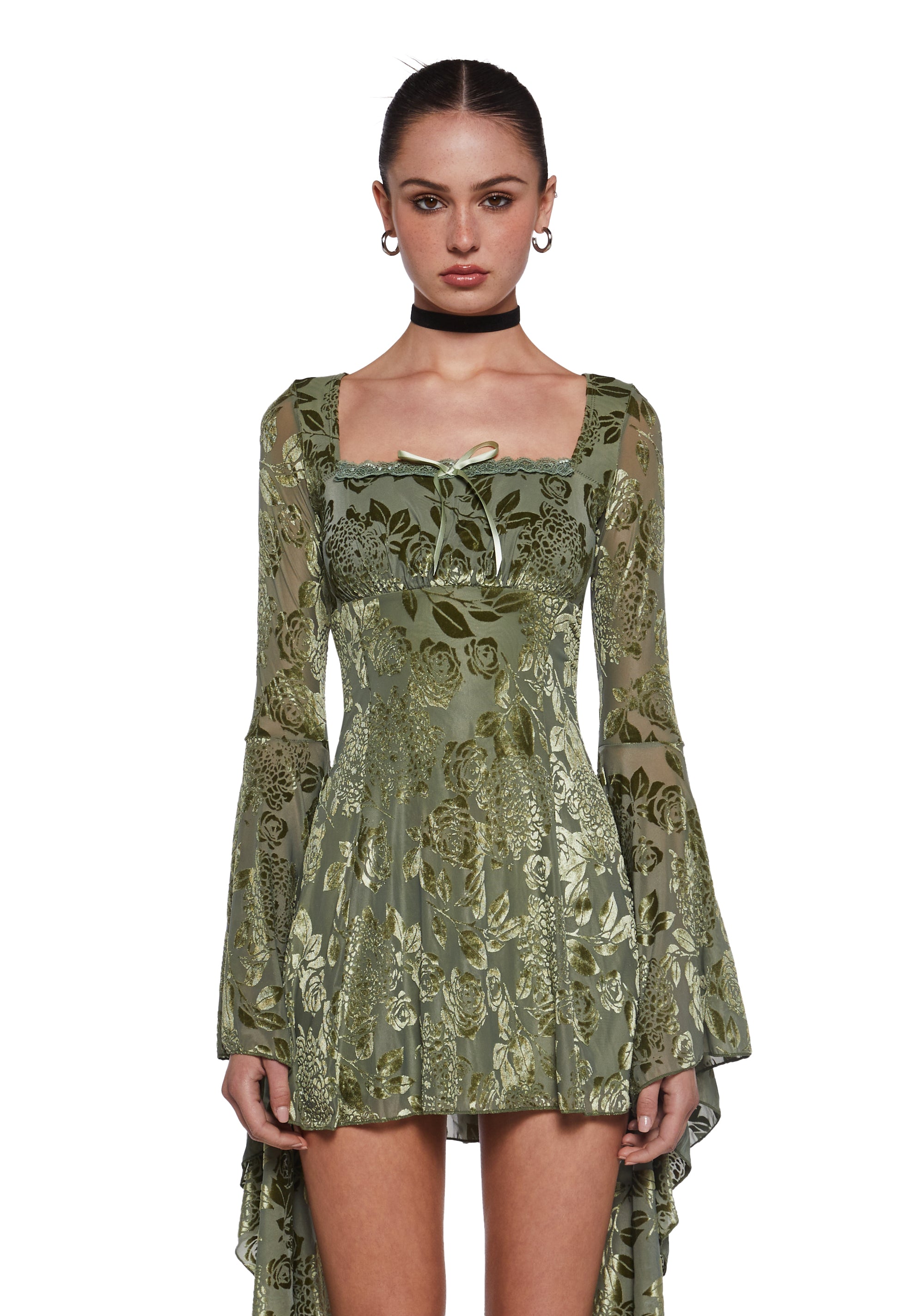 Womens Velour Mesh Floral Mini Dress With Flared Sleeves Current Mood - Multi Dolls Kill Womens Velour Mesh Floral Mini Dress With Flared Sleeves Current Mood - Multi Dolls Kill
