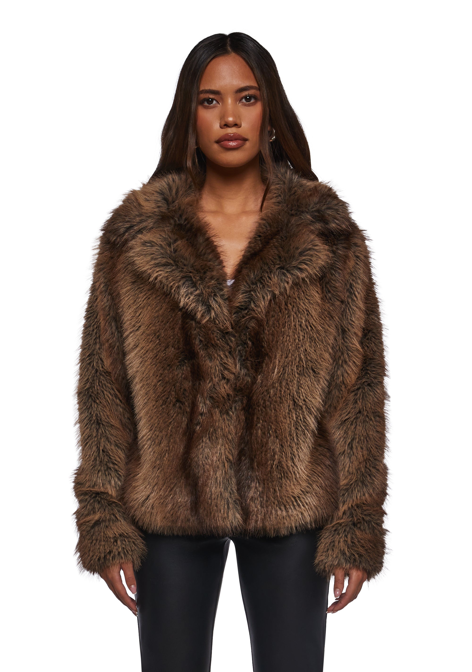 Melora Faux Fur Coat - Brown Brown / LARGE Melora Faux Fur Coat - Brown Brown / LARGE