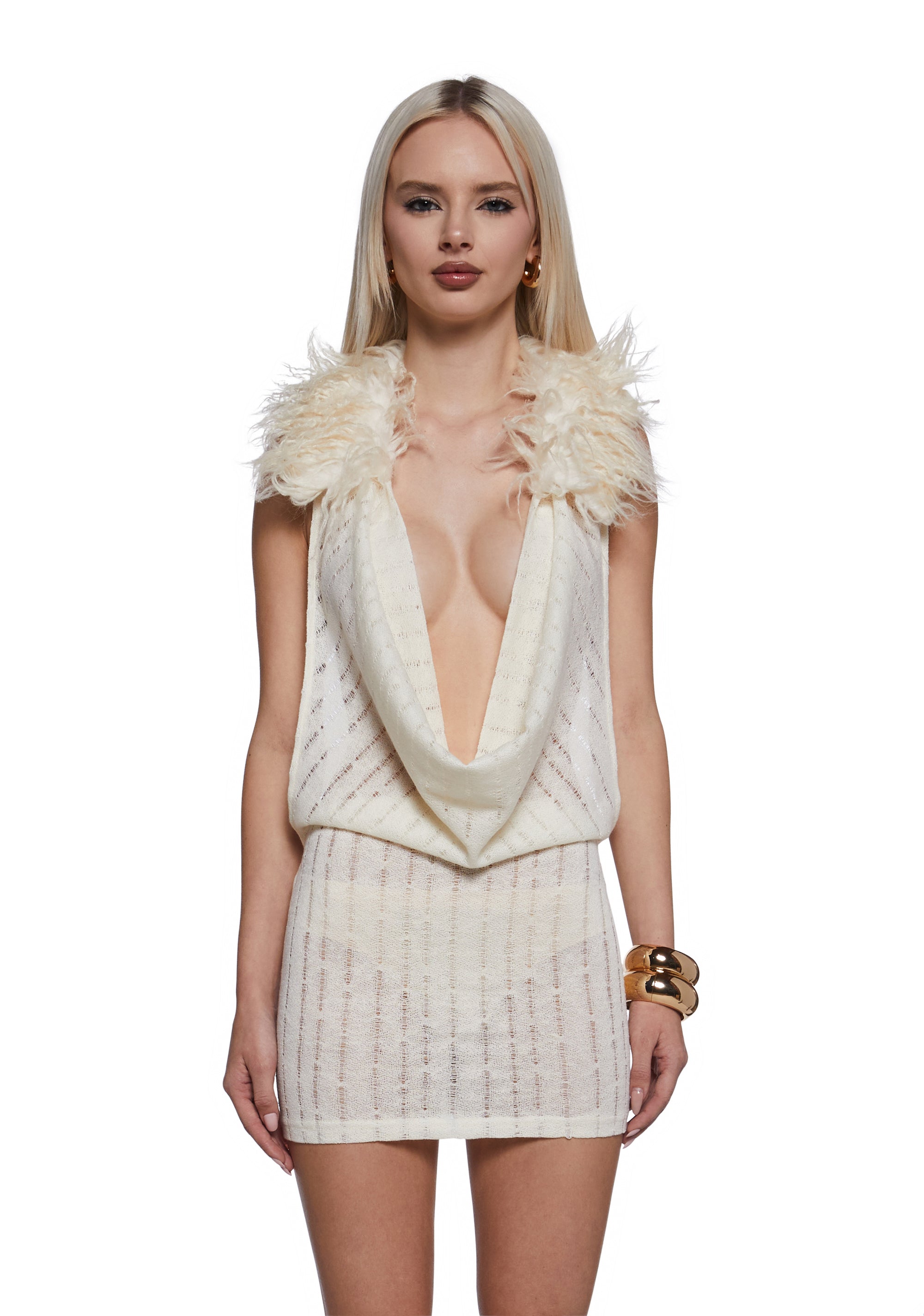 Womens Knit Faux Fur Mini Dress Generation Kiss