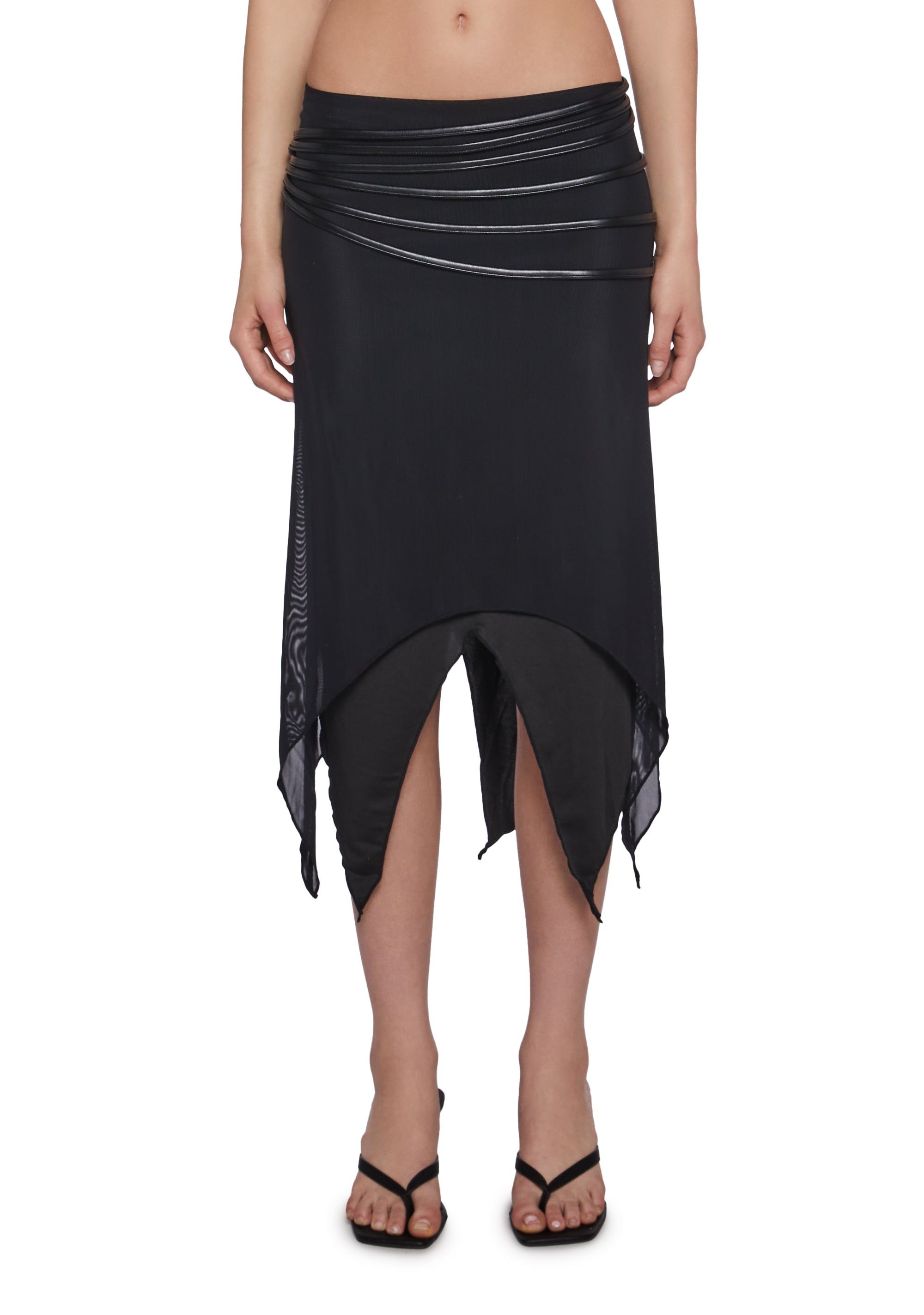 mili Layered Mesh Midi Skirt WIth Belt Generation Kiss - Black