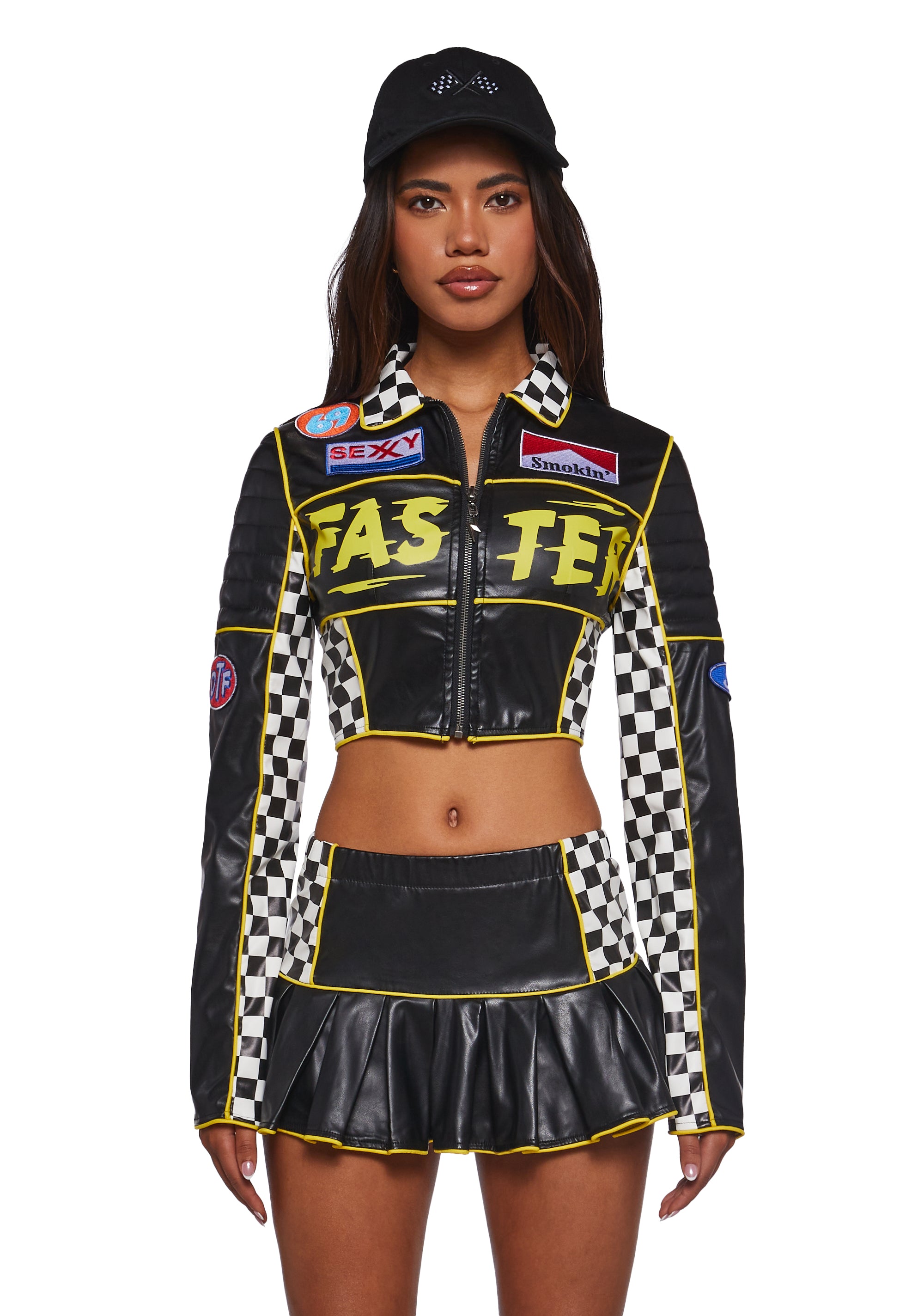 Sexy Womens Halloween Formula One Racing Costume - Black Sexy Womens Halloween Formula One Racing Costume - Black