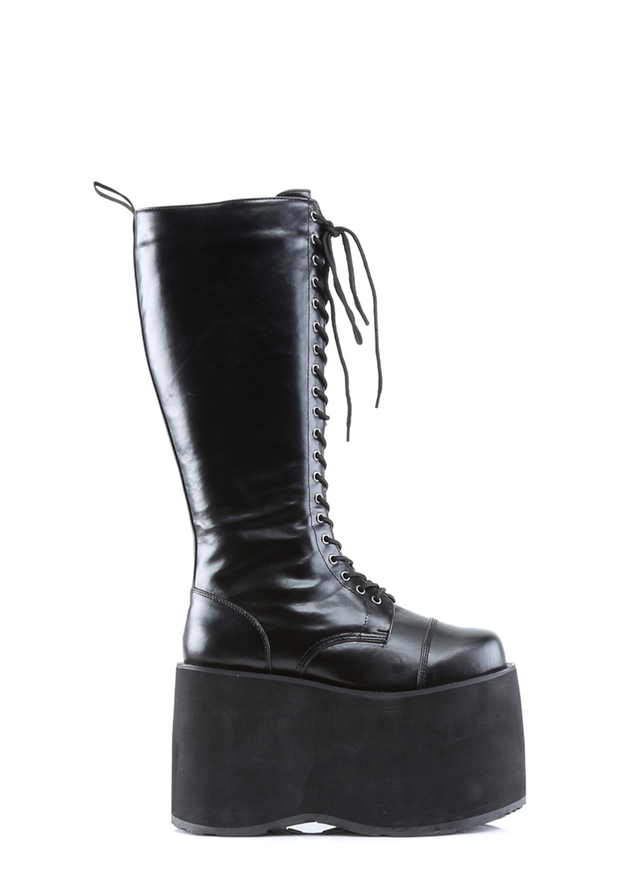 Demonia Knee High Lace Up Tall Platform Boots - Black – Dolls Kill