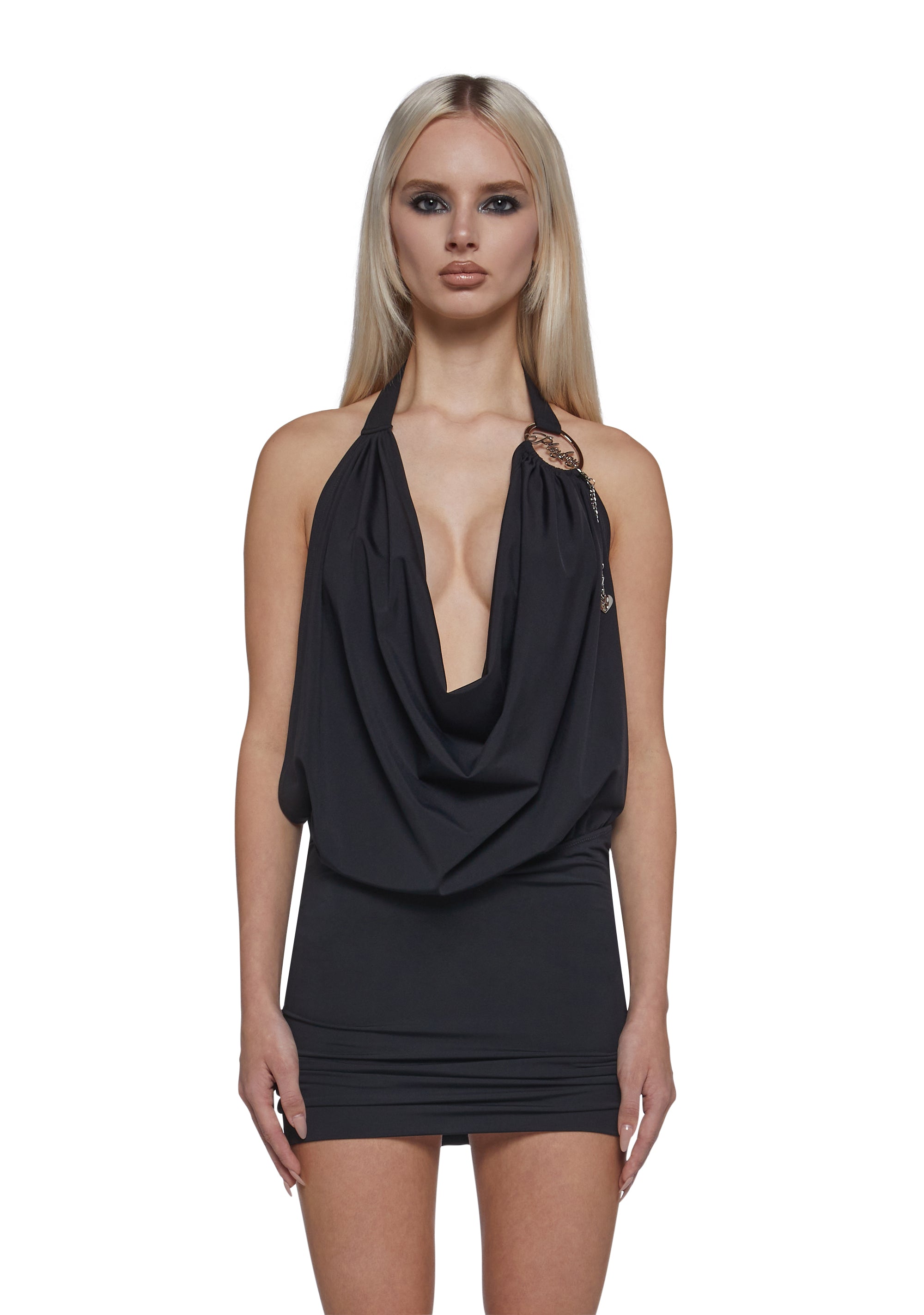 Playboy by Dolls Kill Womens Cowl Neck Mini Dress - Black Playboy by Dolls Kill Womens Cowl Neck Mini Dress - Black