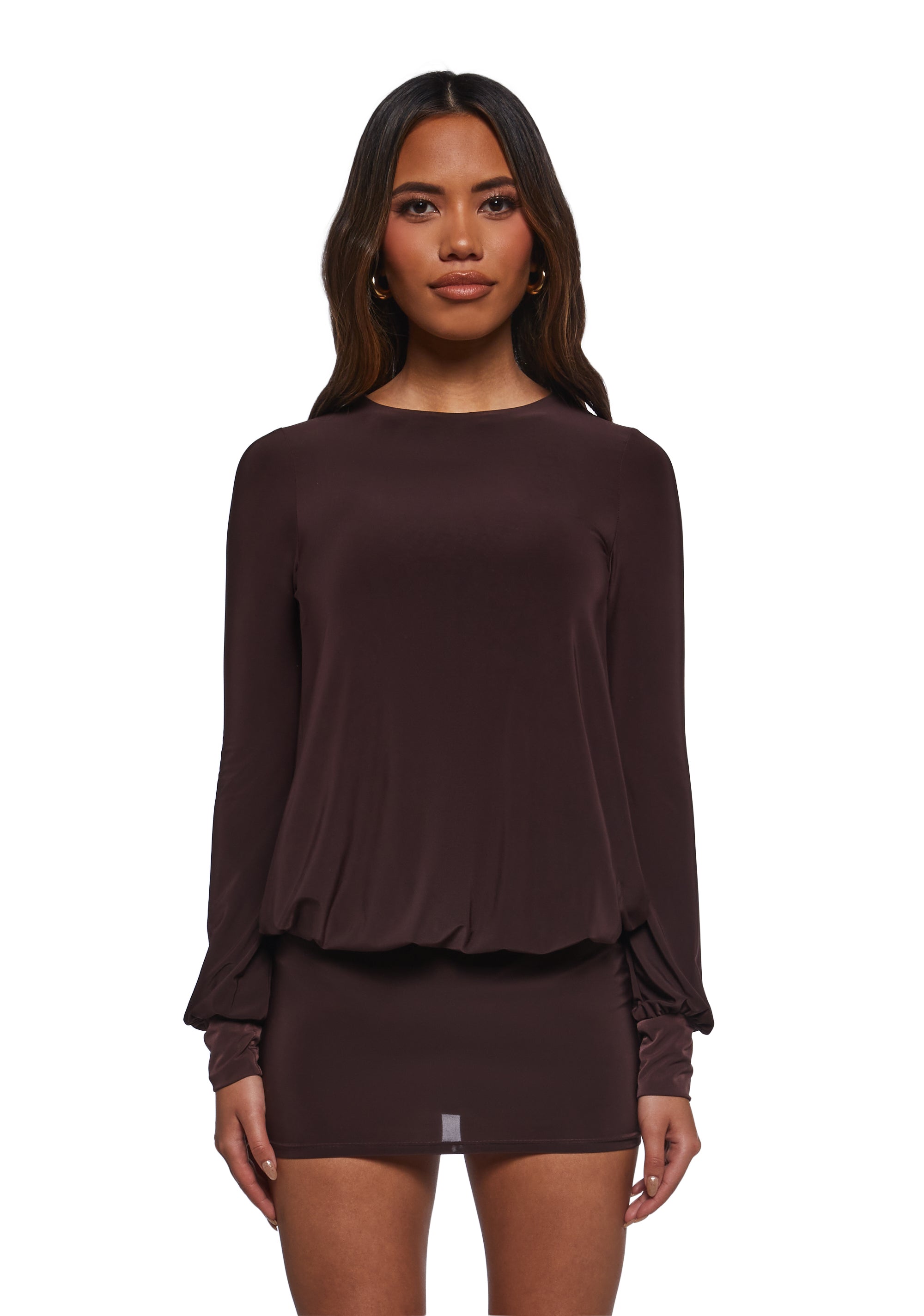 Womens Mesh Long Sleeve Dress - Brown Brown / Large Womens Mesh Long Sleeve Dress - Brown Brown / Large