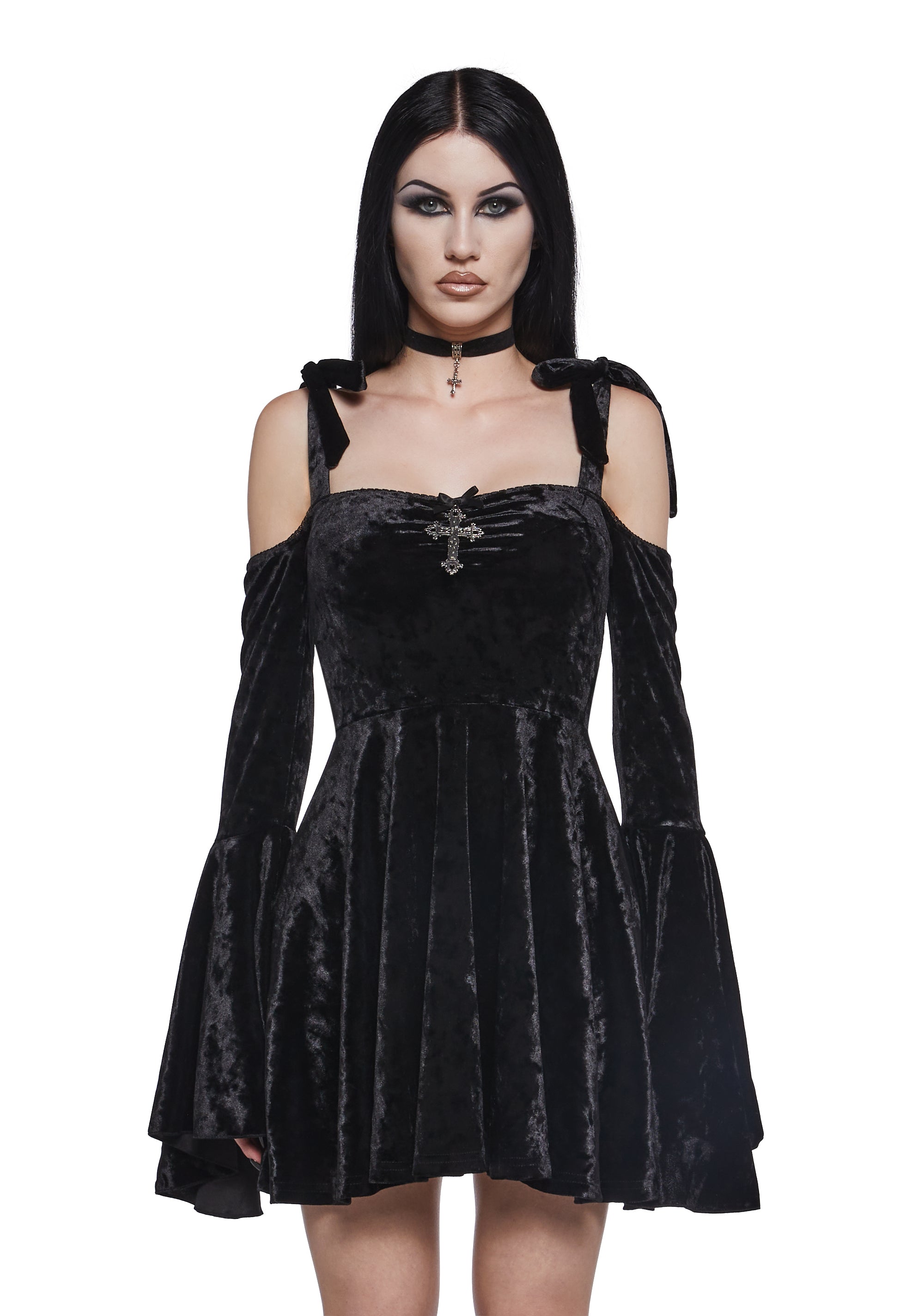 Widow Velvet Off The Shoulder Dress - Black  Dolls Kill
