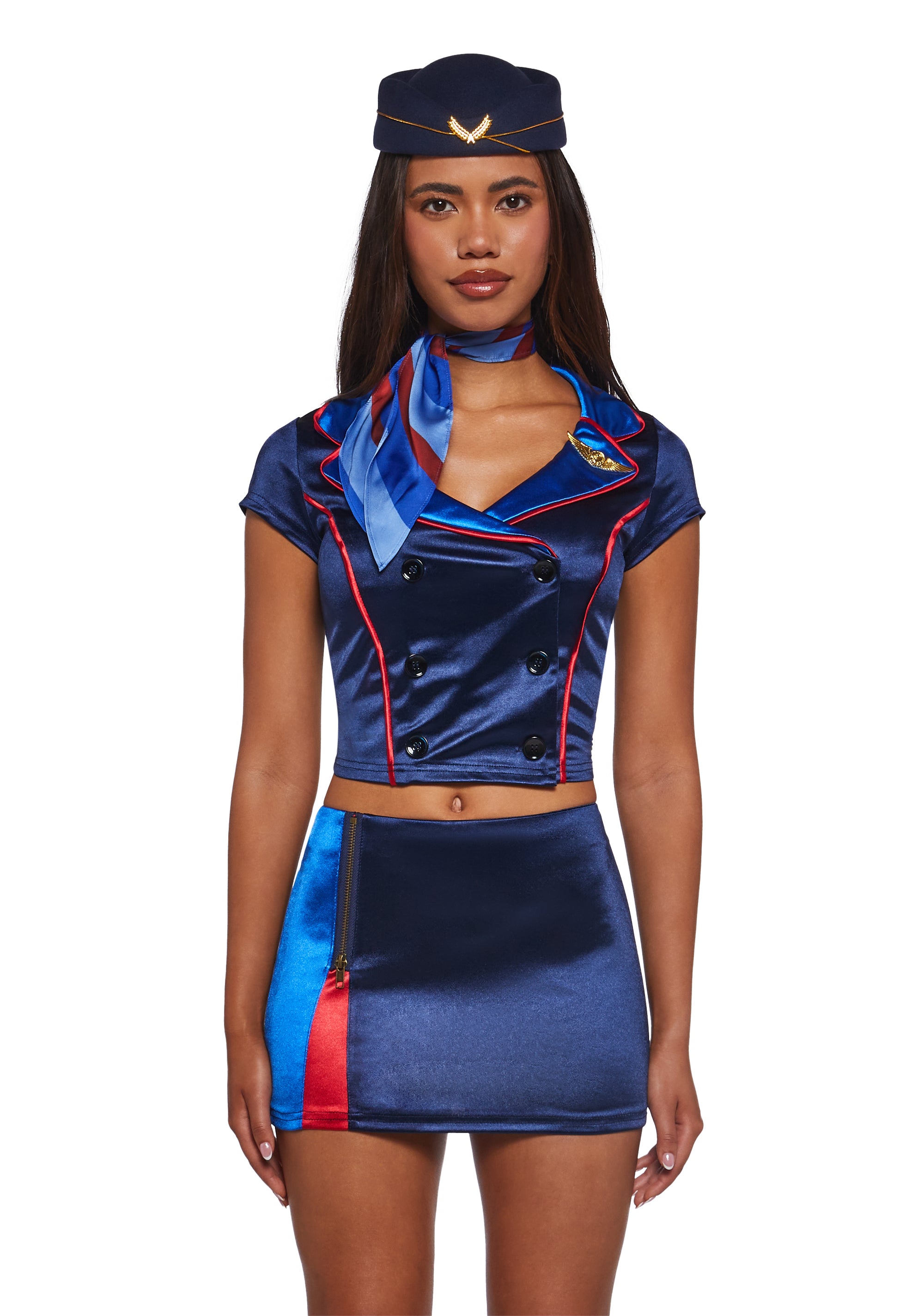 Womens Sexy Halloween Flight Attendant Air Hostess - BLUE BLUE / XX-LARGE Womens Sexy Halloween Flight Attendant Air Hostess - BLUE BLUE / XX-LARGE