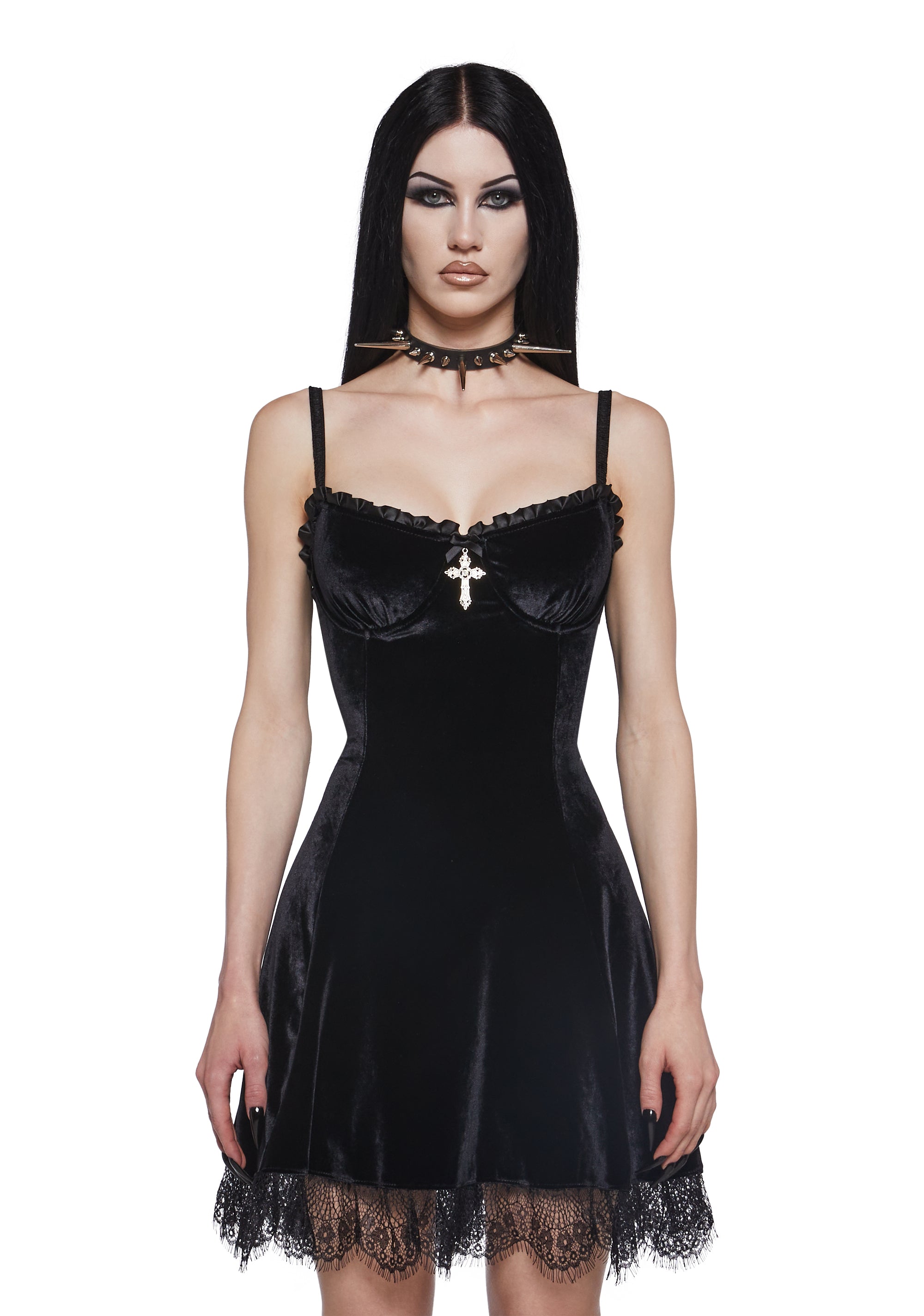 Widow Velvet Cross Mini Dress Black
