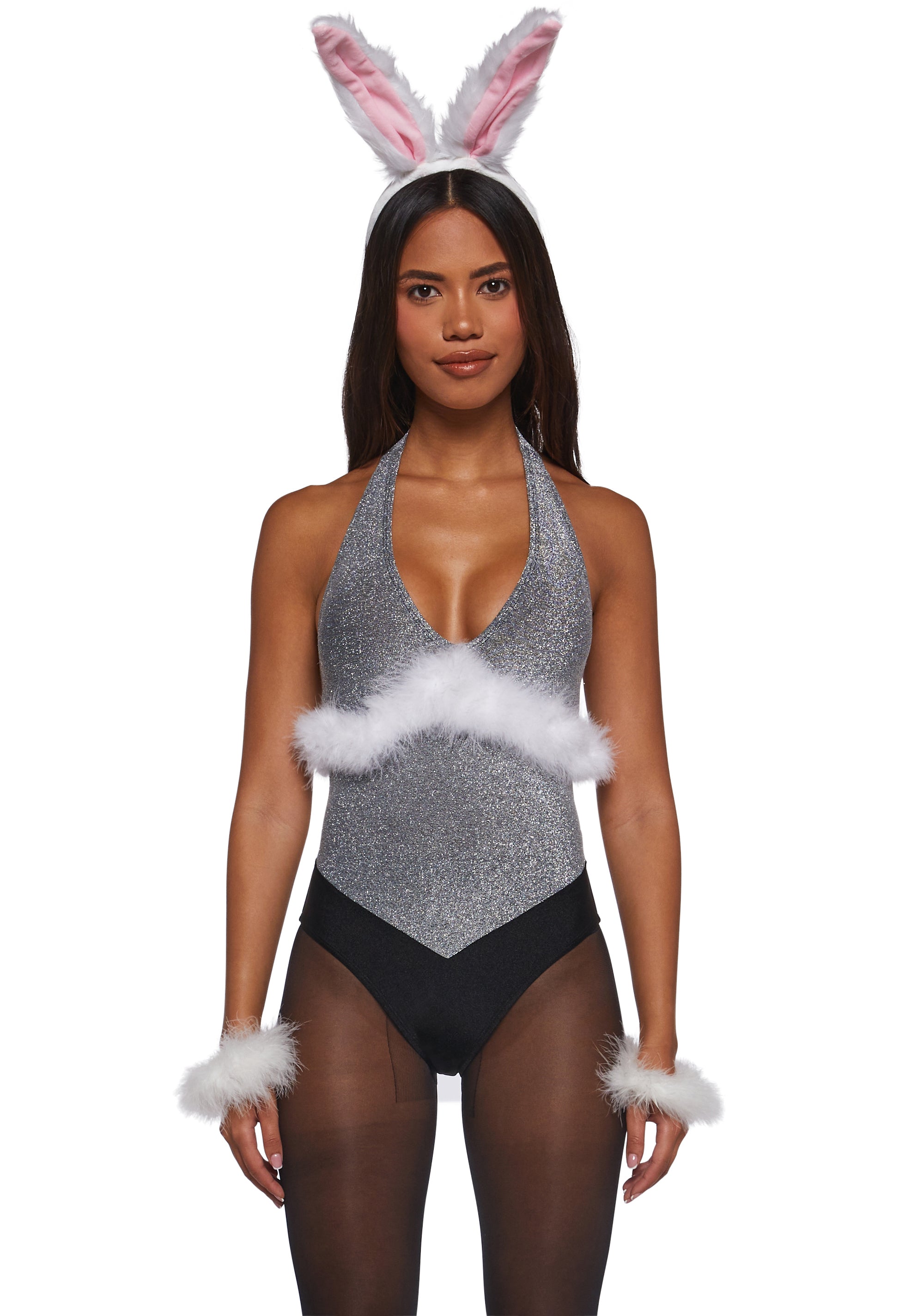 Womens Sexy Halloween Mean Bunny Girls Costume - Orange SILVER / 1X Womens Sexy Halloween Mean Bunny Girls Costume - Orange SILVER / 1X