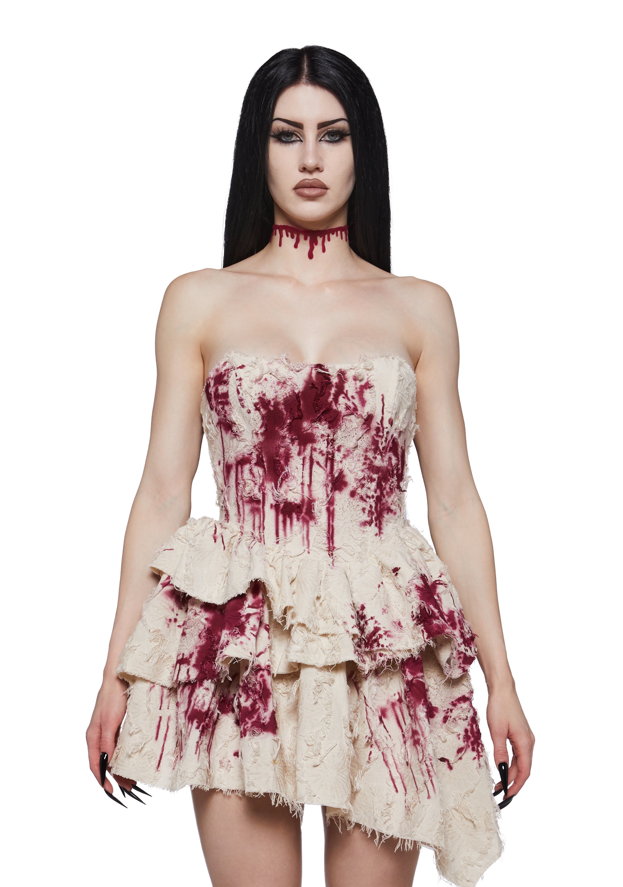 Bloody Vampire Killer Halloween Corset Costume Dress - Off White
