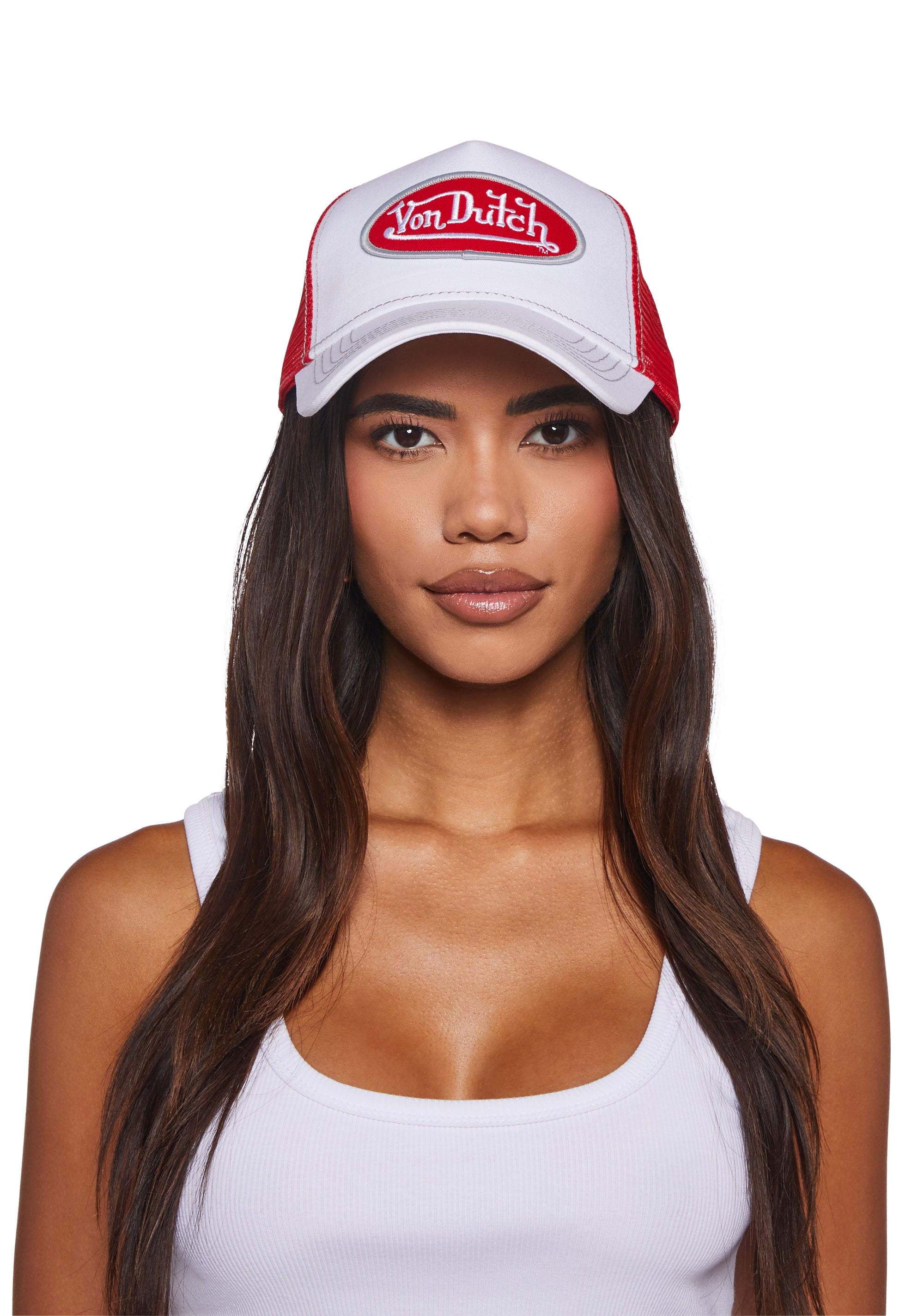 Von Dutch Trucker Hat - White/Red – Dolls Kill display picture 1