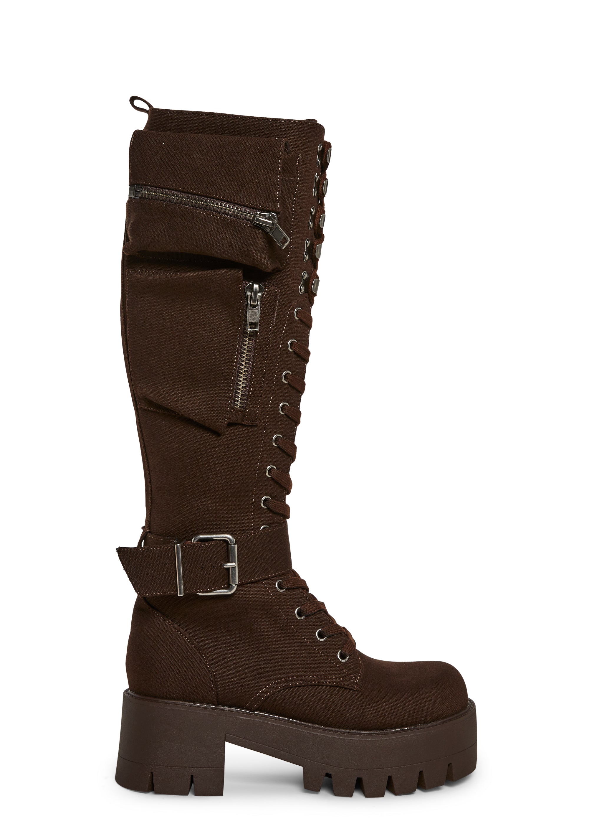 Current Mood Pocket Knee High Combat Boots - Brown – Dolls Kill