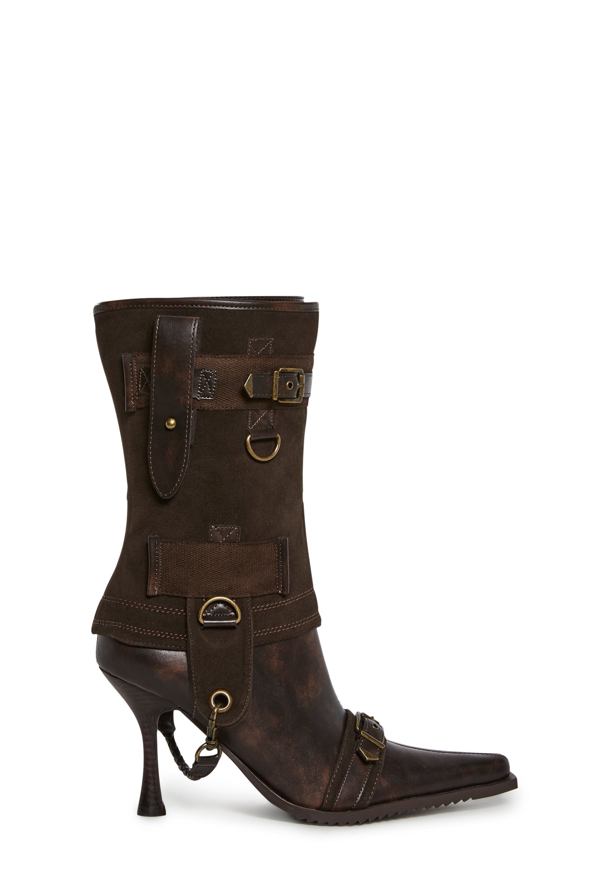 Two Piece Vegan Leather Boots Darker Wavs - Brown – Dolls Kill