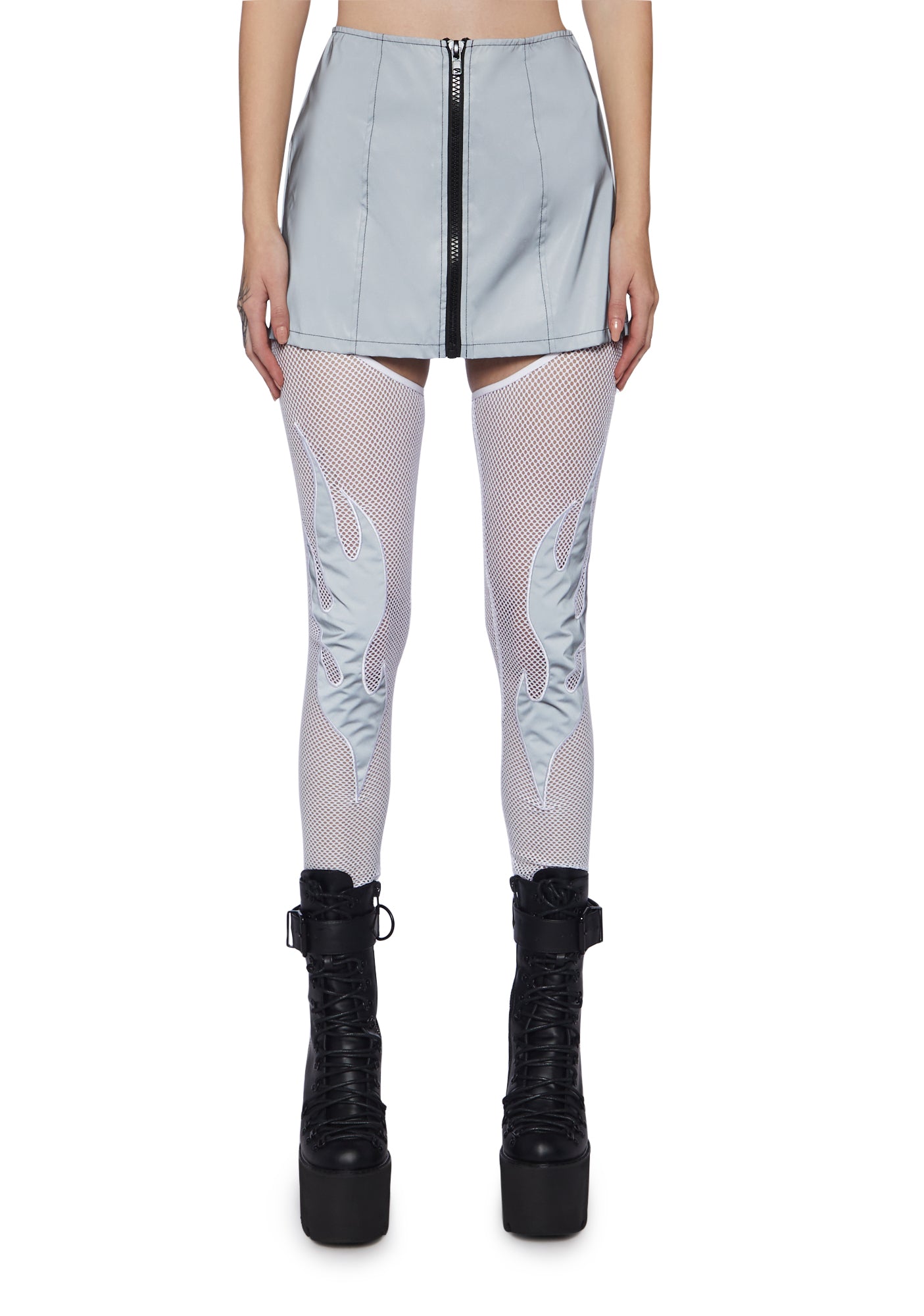 Club Exx Reflective Zip Up Mini Skirt Silver Dolls Kill