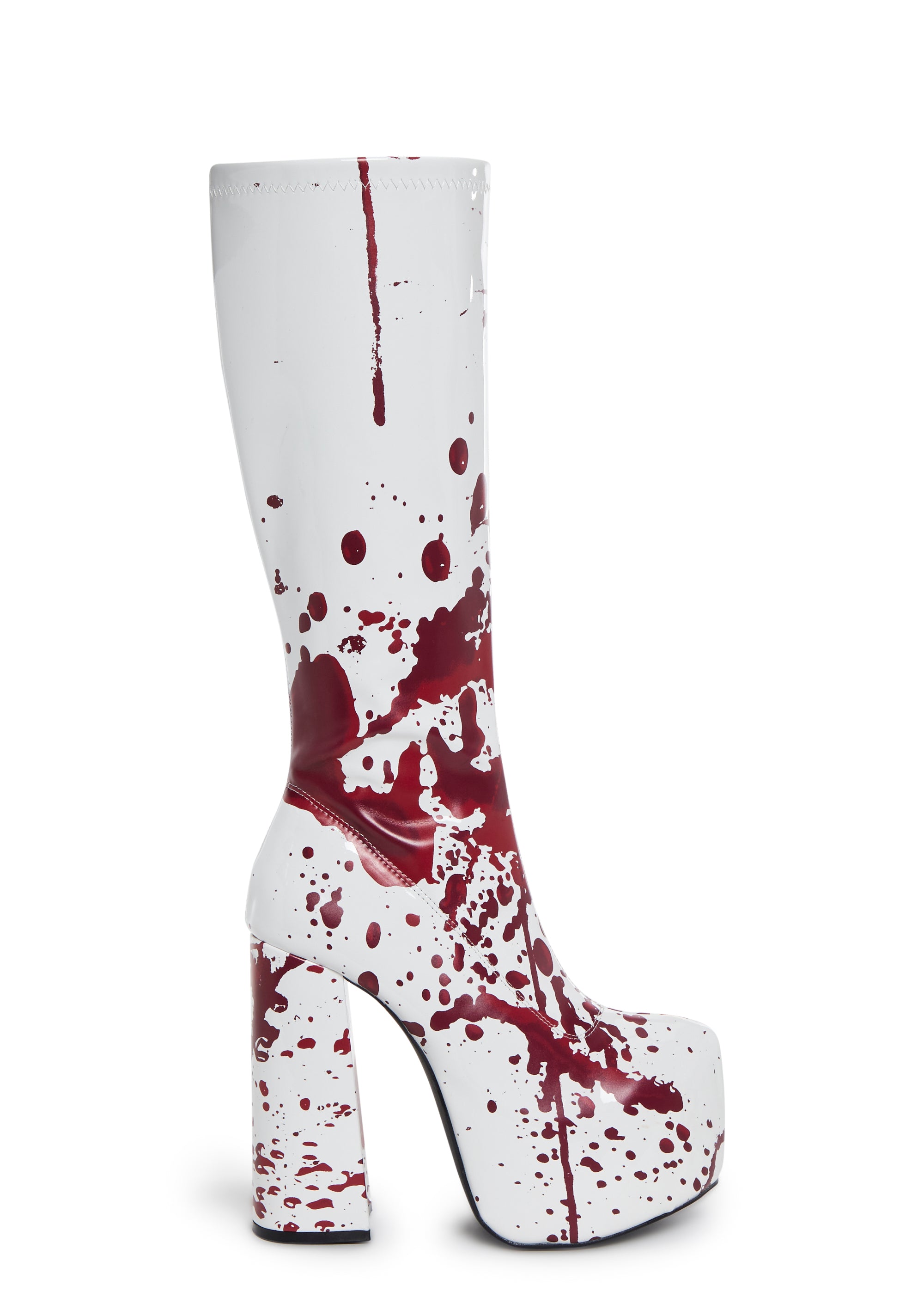 Trickz N Treatz Blood Print Knee High Gogo Boots Red White Dolls Kill