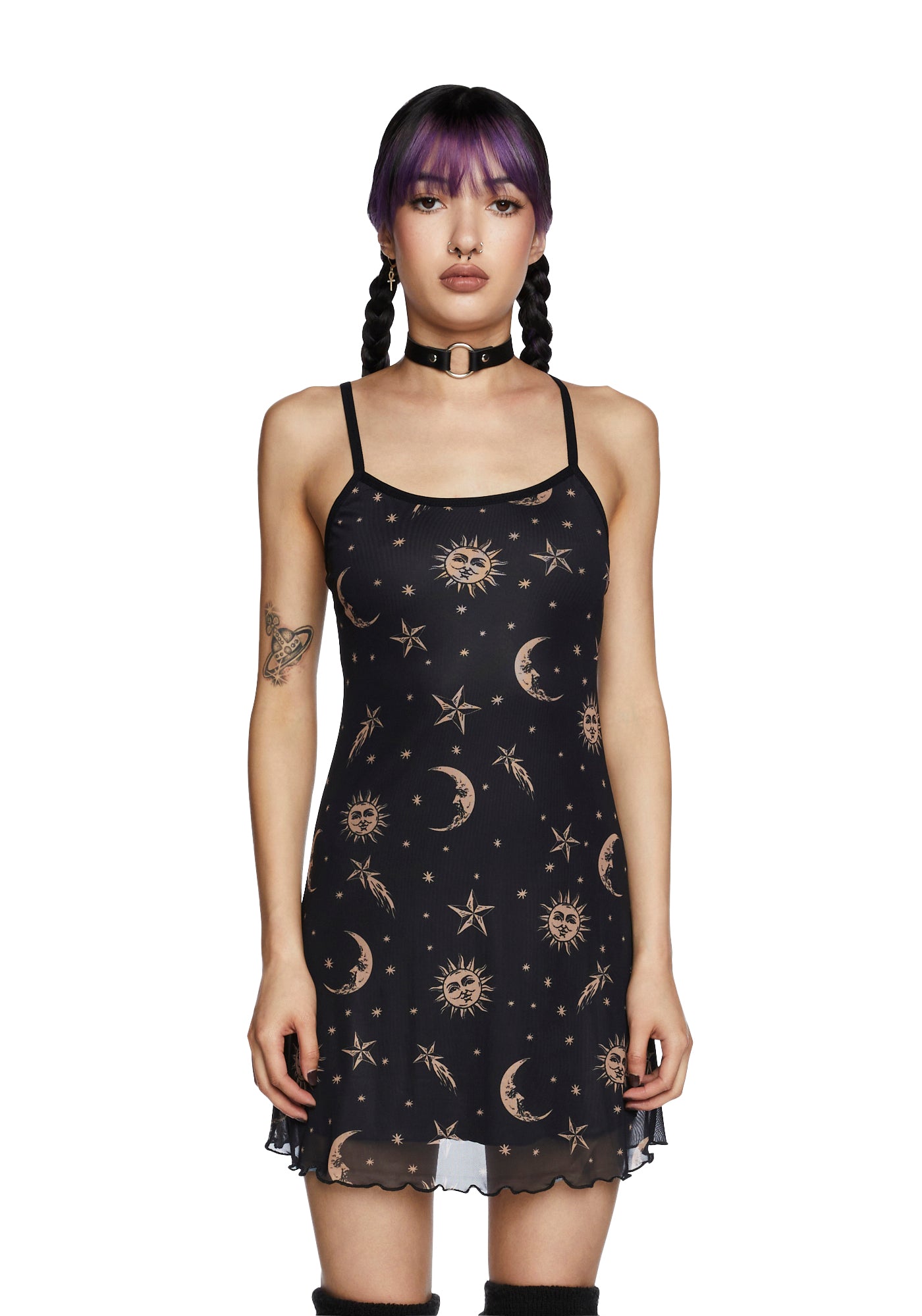 韓国商品/LETTER FROM MOON エリパンプキンDRESS Current Mood Celestial Print Slip Mini Dress - Black – Dolls
