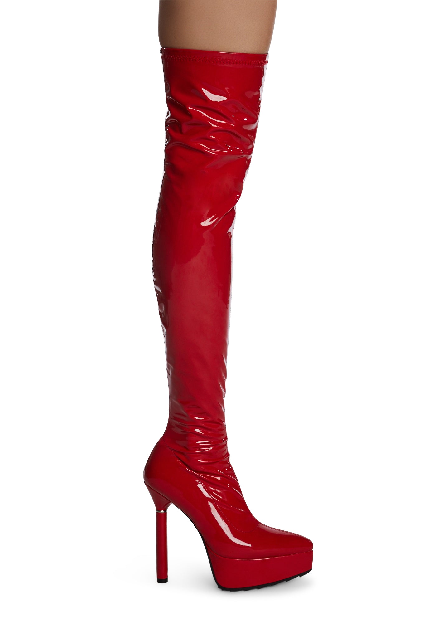 Lamoda Patent Vegan Leather Thigh High Boots - Red