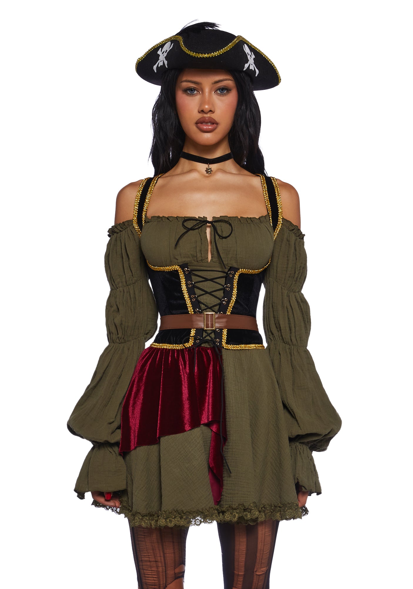 Sexy Womans Halloween Costume Pirate Ren-Fair Costume Set- Green Dolls Kill Sexy Womans Halloween Costume Pirate Ren-Fair Costume Set- Green Dolls Kill