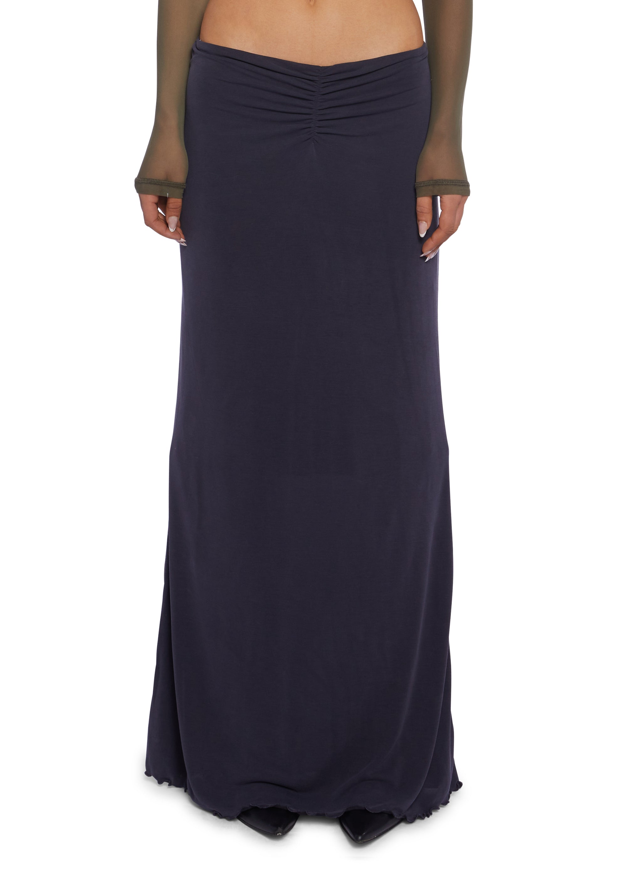 Black sequin ruched maxi skirt