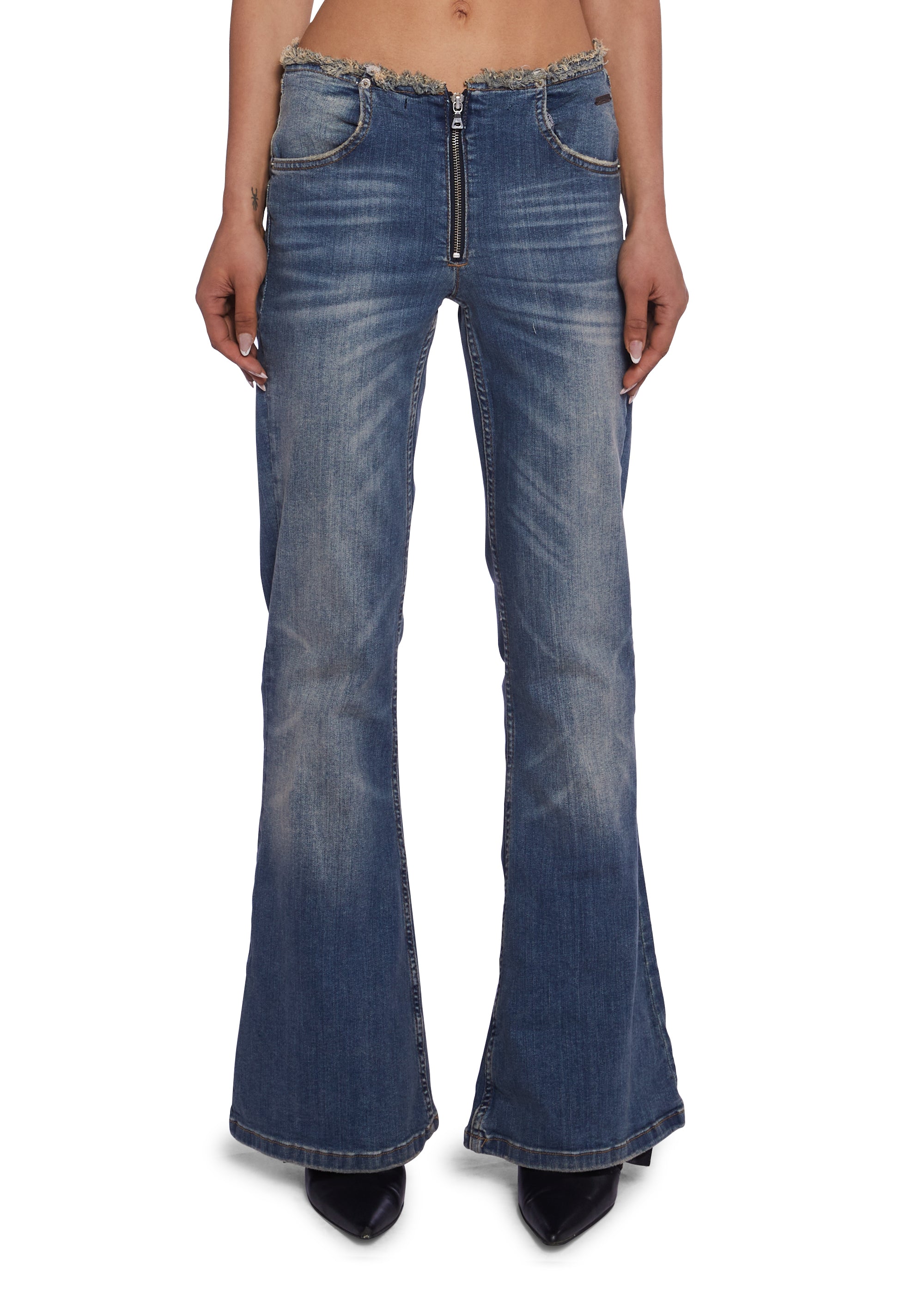 BDG Raw Waist Flared Jeans 90s Y2K Blue Dolls Kill