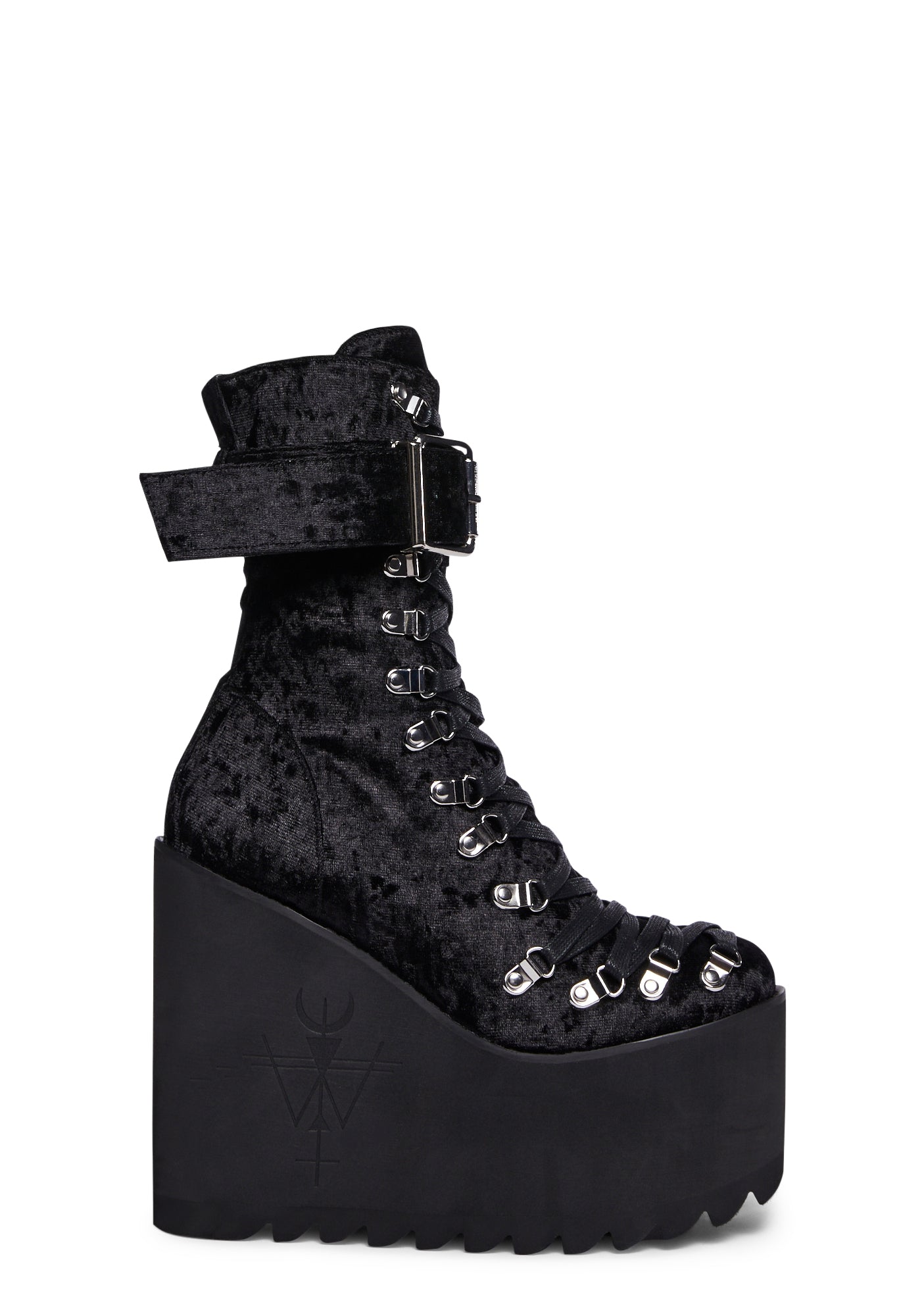 Widow Velvet Platform Wedge Boots - Black