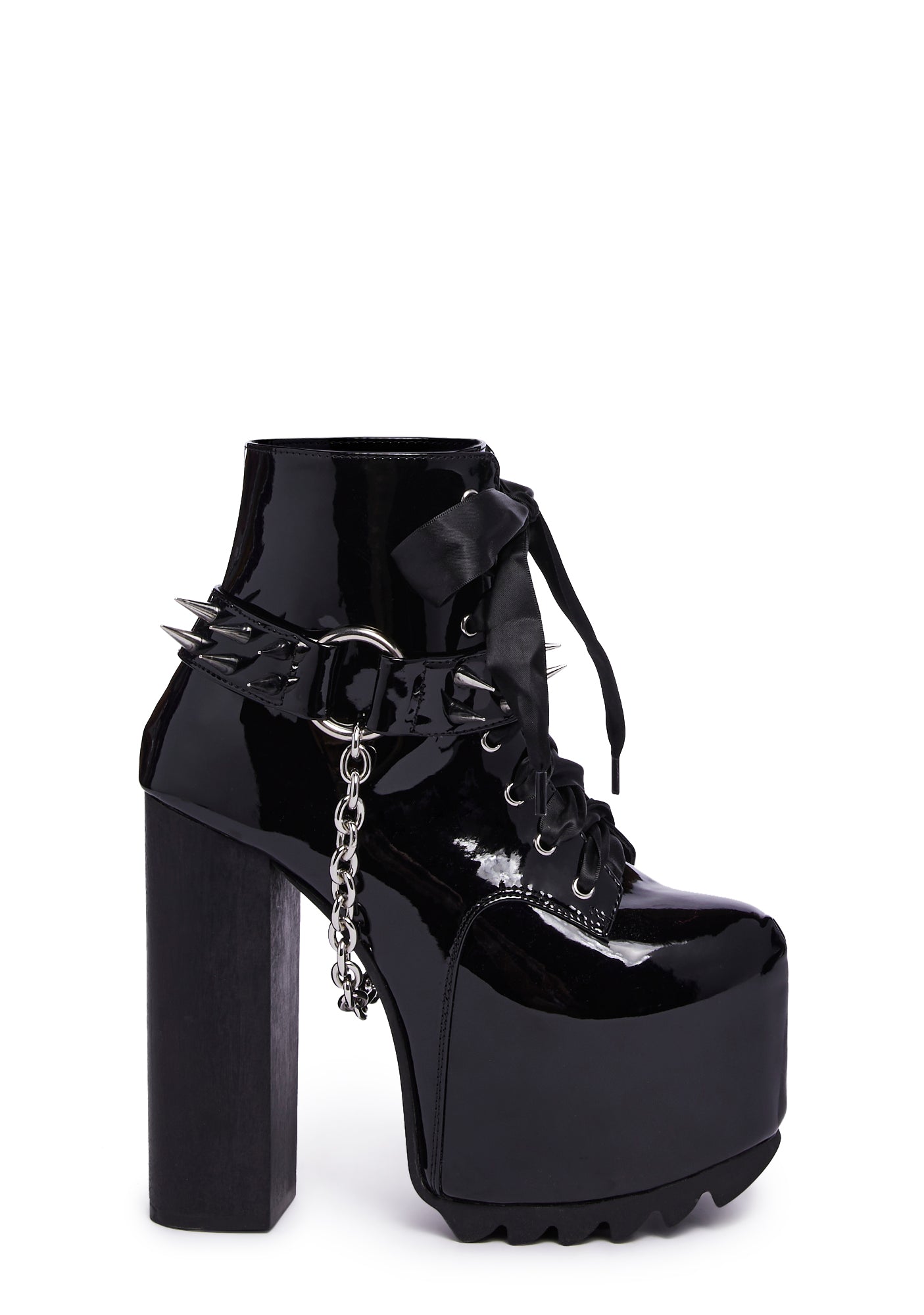 Widow Patent Faux Leather Platform Boots With Spiked Straps - Black