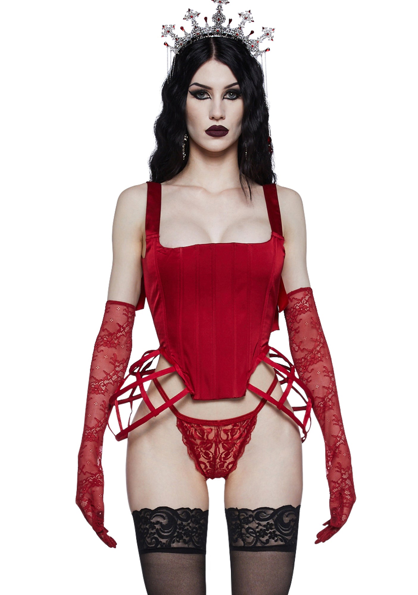 Unholy Satin Corset Bustle Lingerie Set - Red – Dolls Kill