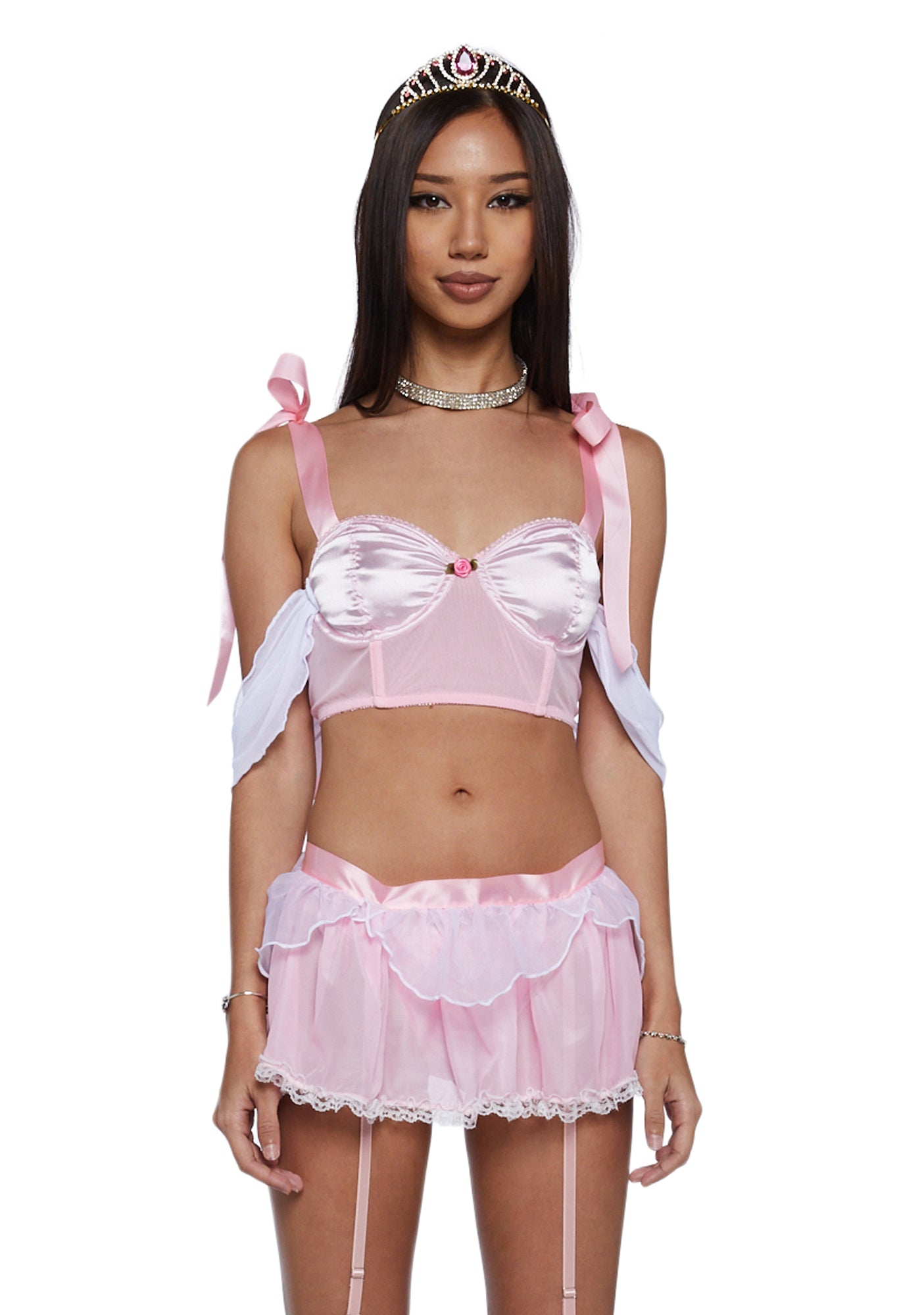 Sleeping Beauty Costume Satin Mesh Set Sexy Womans Halloween Costume - Pink Sleeping Beauty Costume Satin Mesh Set Sexy Womans Halloween Costume - Pink