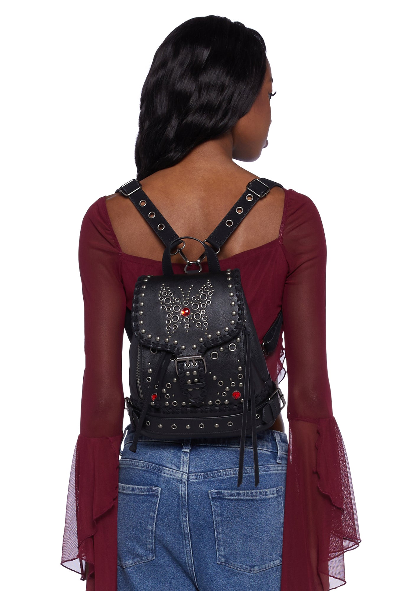 Mini black sales studded backpack