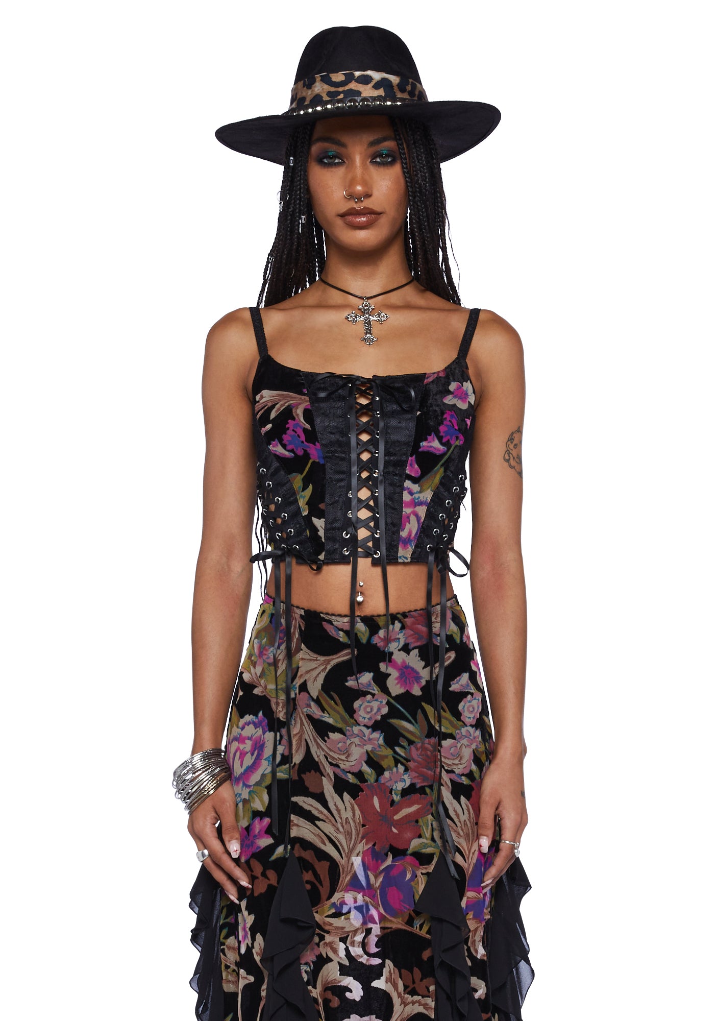 Current Mood Velvet Lace Corset Top - Multi – Dolls Kill