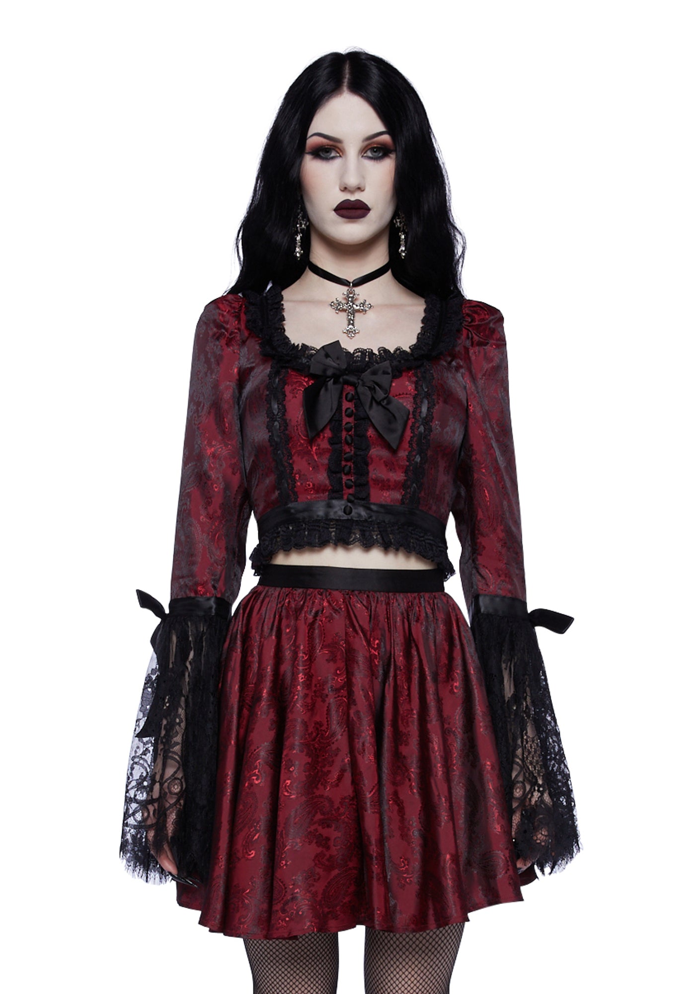 Unholy Lace Skirt Set- Red