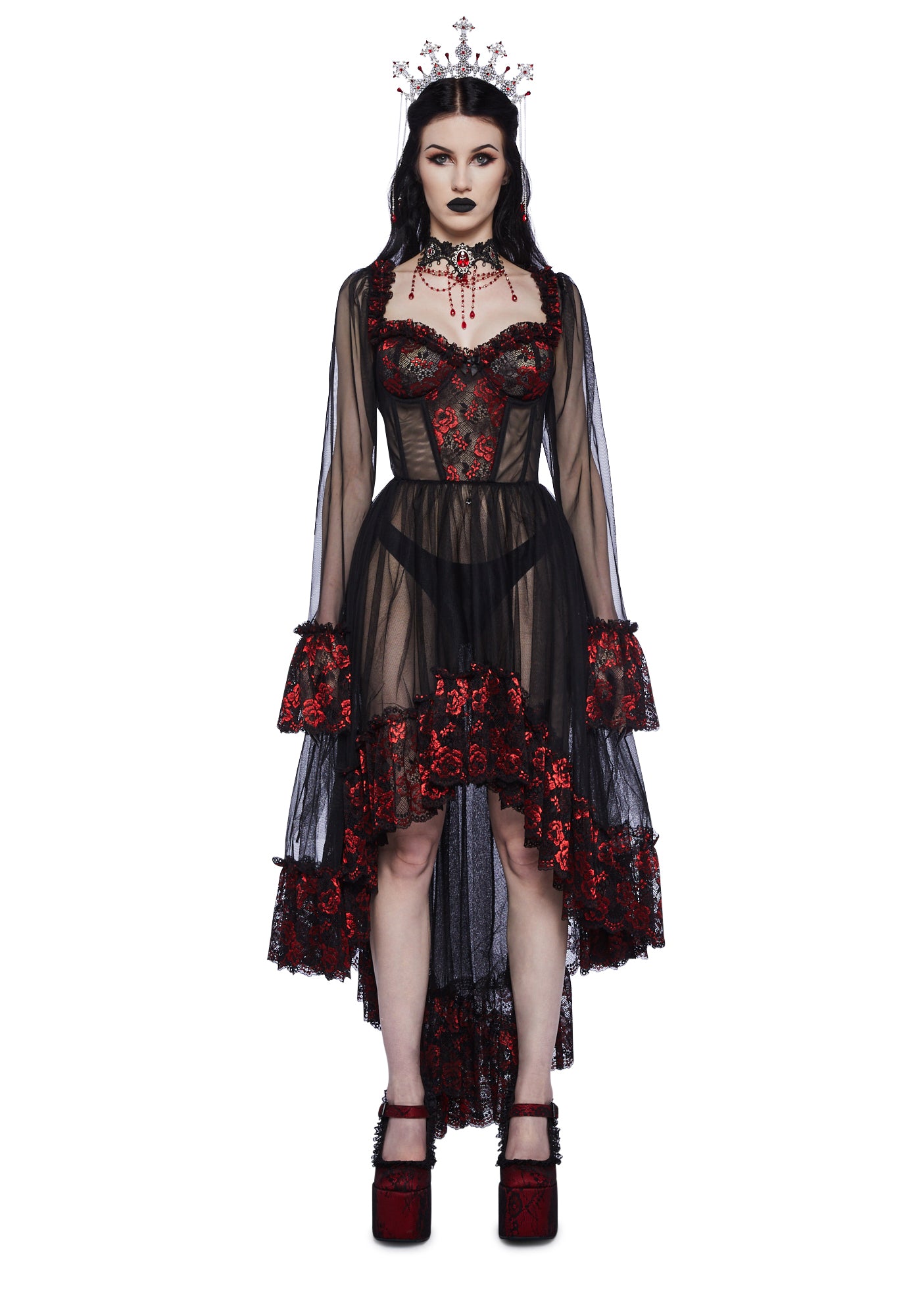 Widow High Low Sheer Mesh Lace Gothic Dress - Black Dolls Kill Widow High Low Sheer Mesh Lace Gothic Dress - Black Dolls Kill