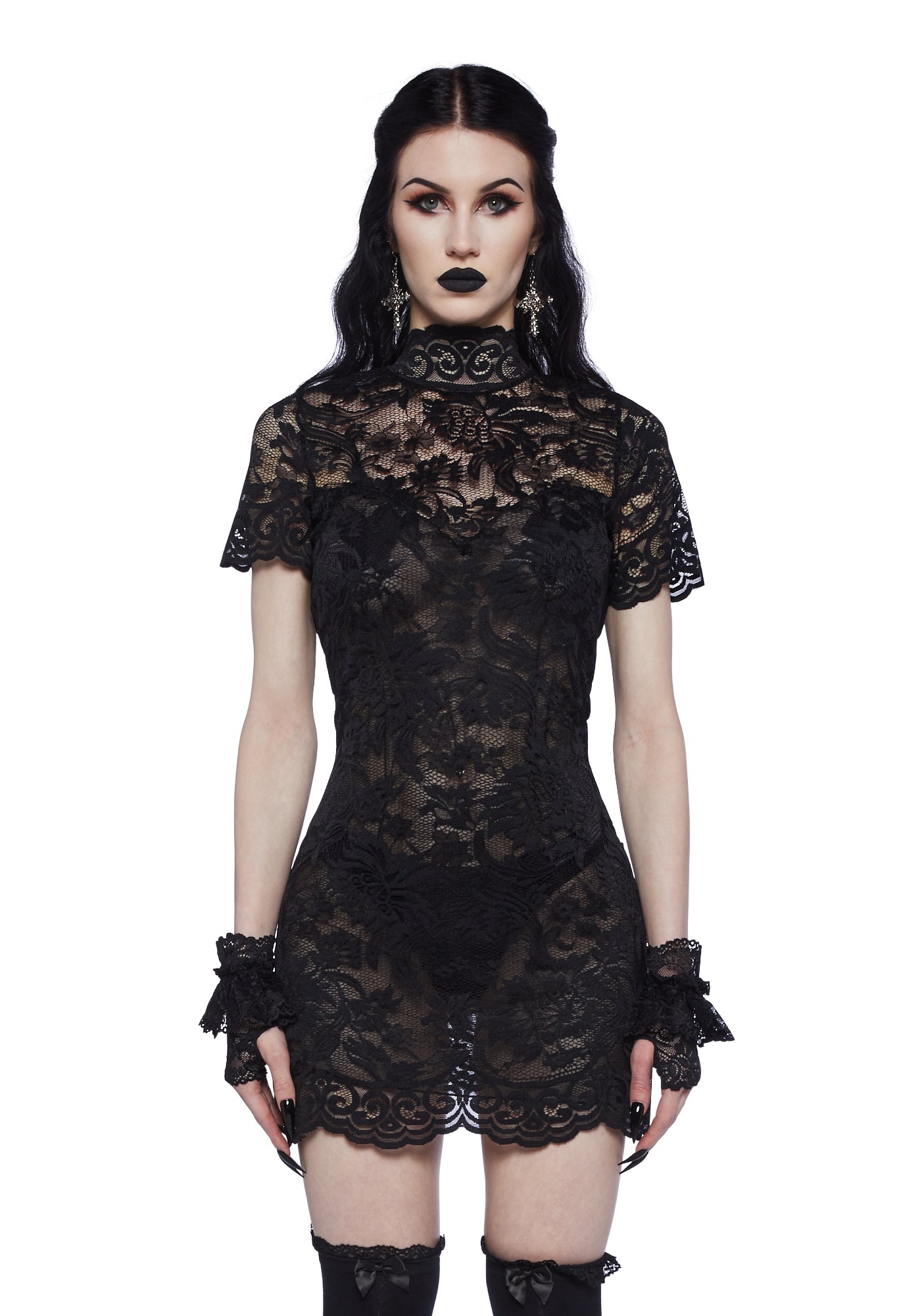 Widow Lace Mock Mini Dress- Black Dolls Kill Widow Lace Mock Mini Dress- Black Dolls Kill