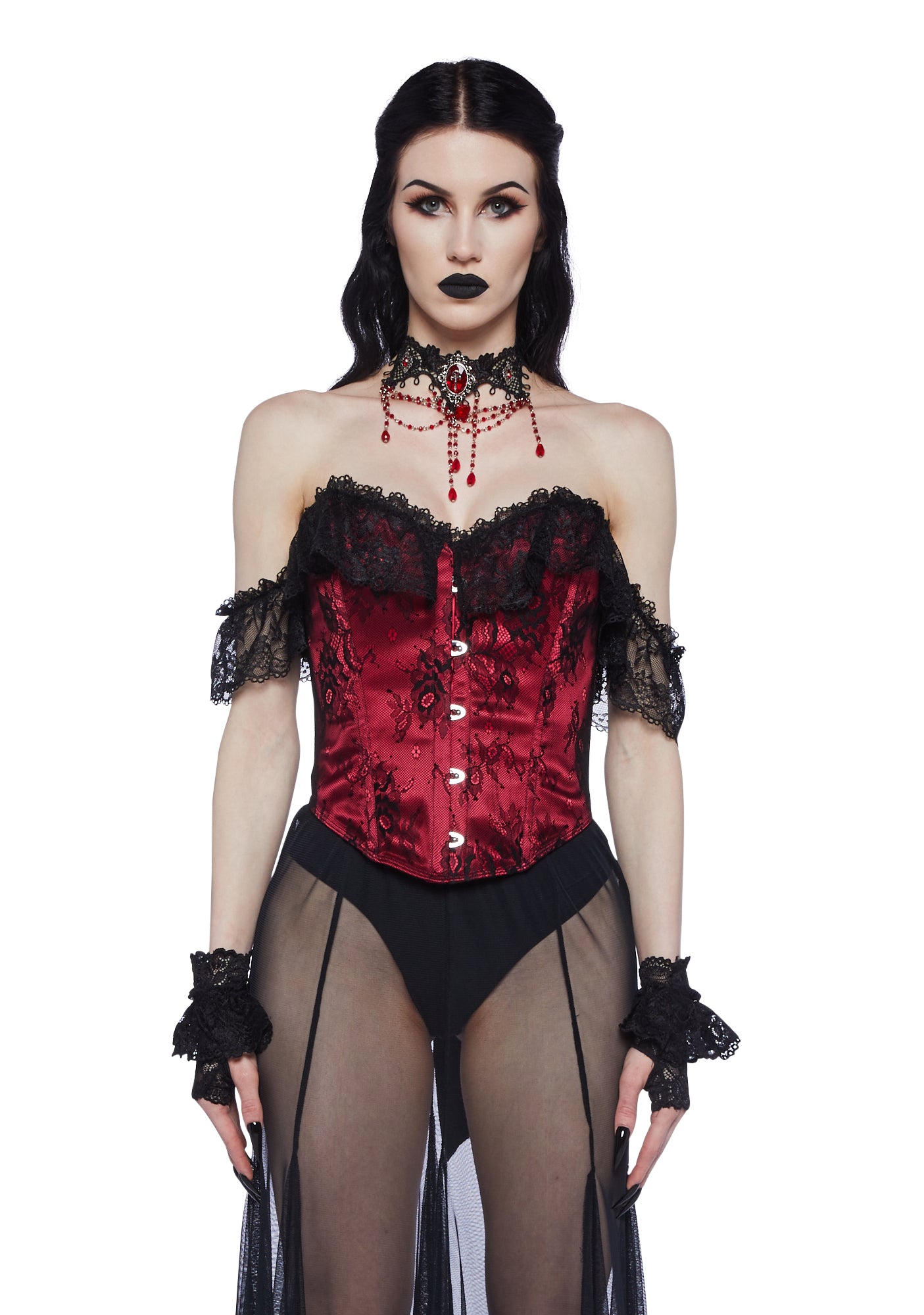 Widow Satin Lined Lace Trim Strapless Corset Top - Red – Dolls Kill