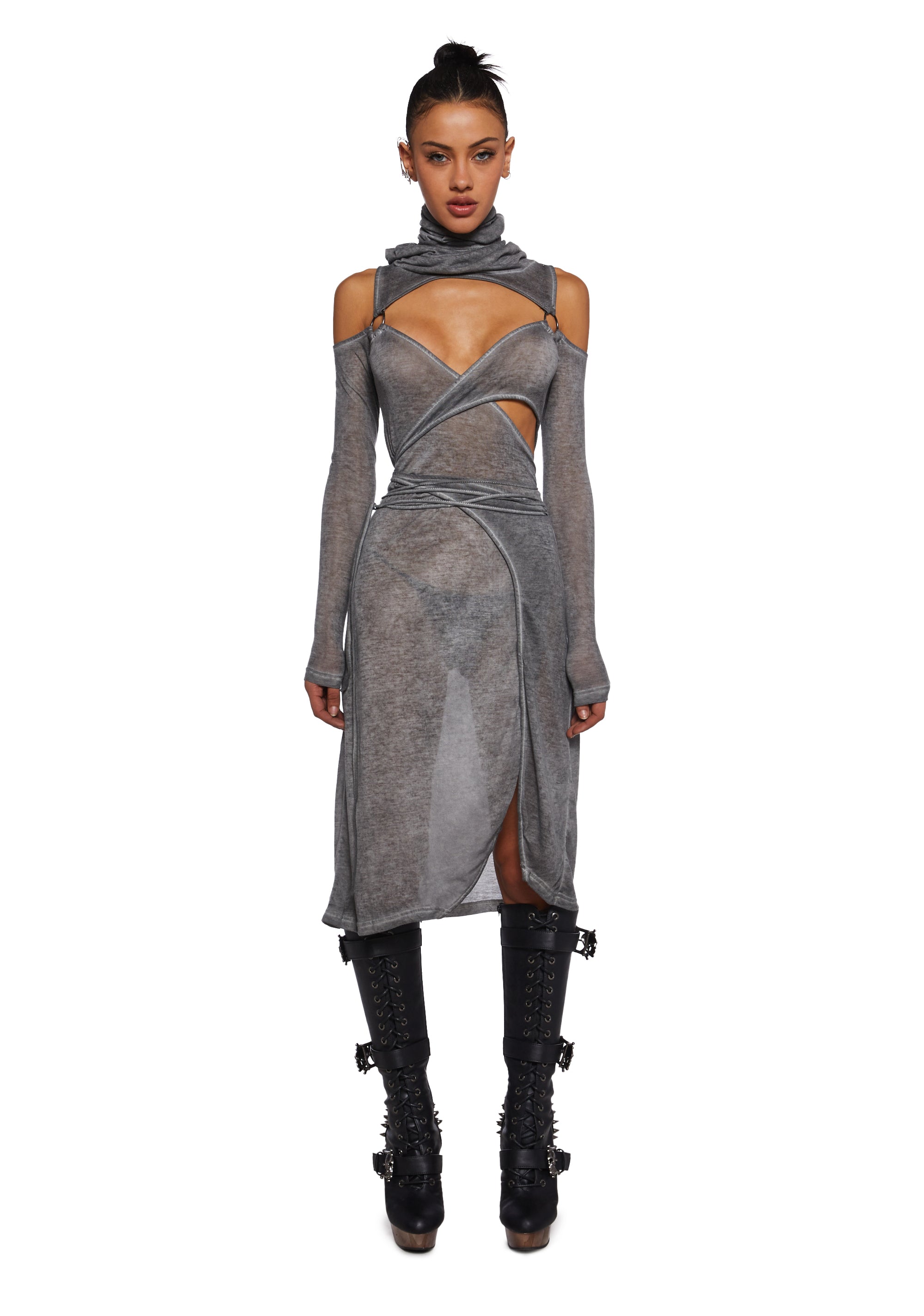 slim fit dress slacks Darker Wavs Sheer Washed Midi Dress With Straps