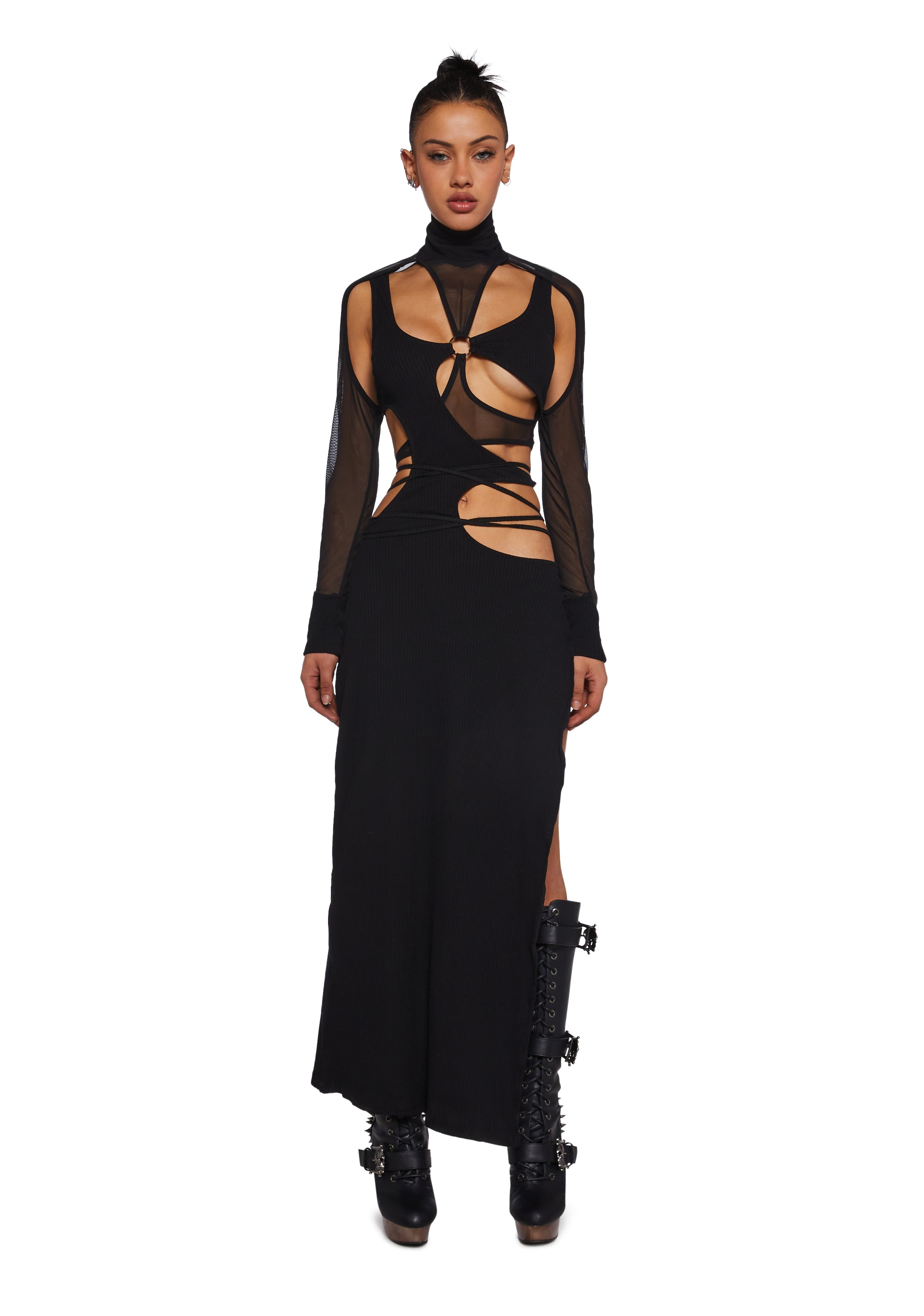 Darker Wavs Charcoal Wash Strappy Mesh Ribbed Maxi Dress - Black Dolls Kill Darker Wavs Charcoal Wash Strappy Mesh Ribbed Maxi Dress - Black Dolls Kill