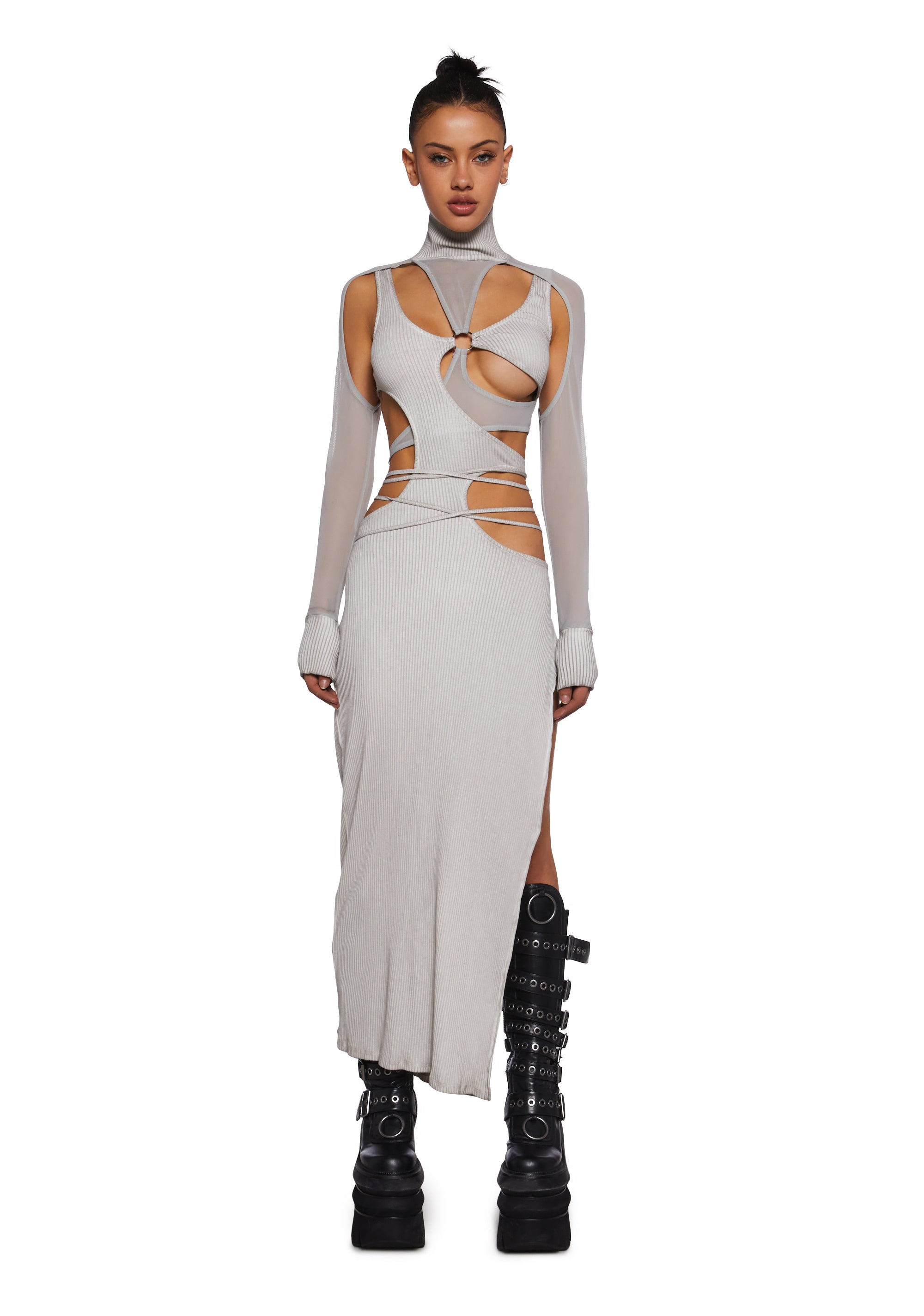Darker Wavs Charcoal Wash Strappy Mesh Ribbed Maxi Dress Darker Wavs Charcoal Wash Strappy Mesh Ribbed Maxi Dress
