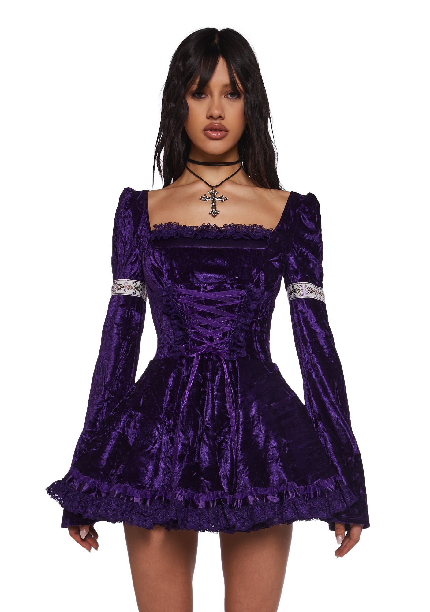 dolls kill purple dress Tie Shoulder Strap Satin Mini Slip Dress