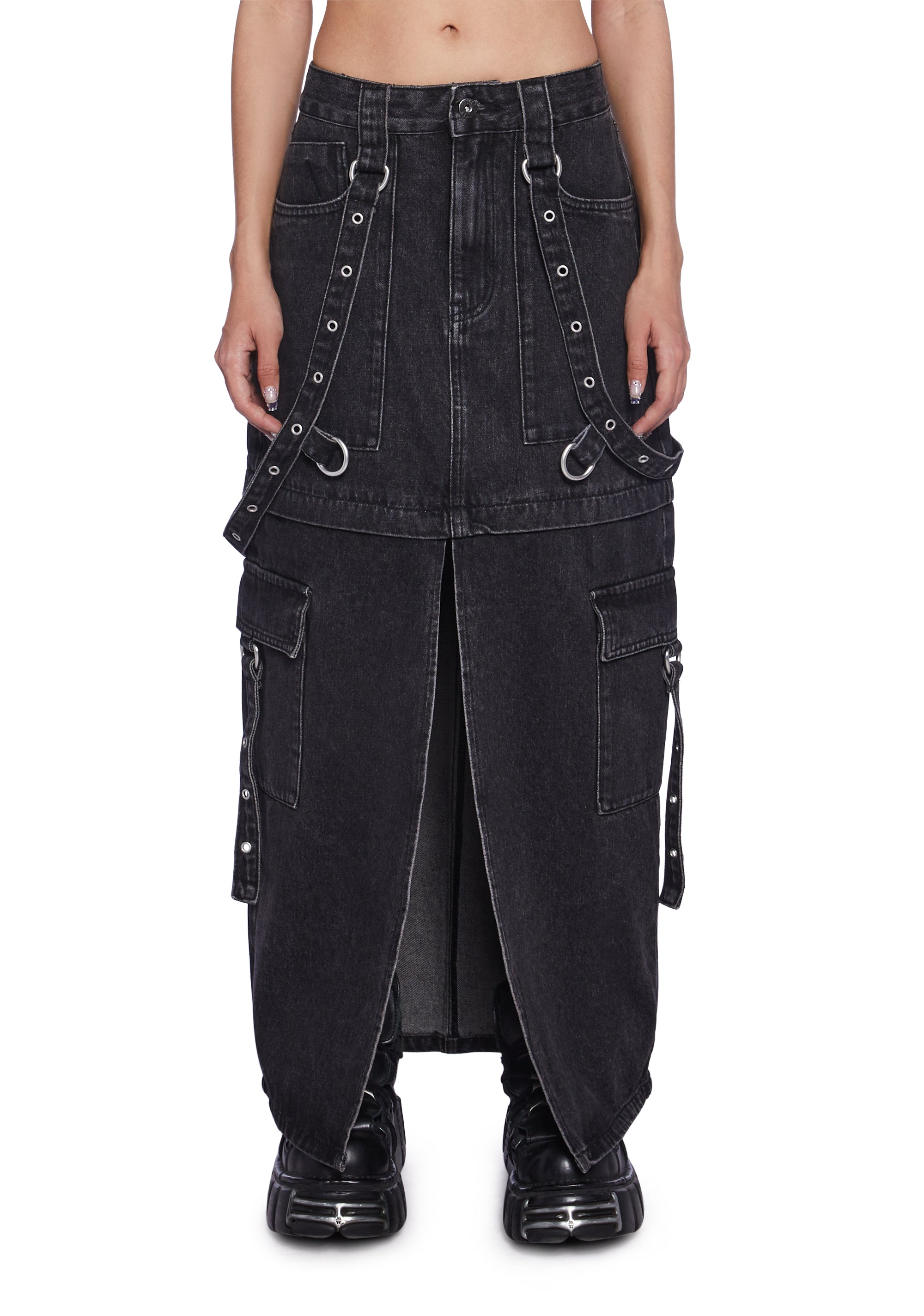 Leg Cutout Bondage Denim Skirt 黒M IMG_1851_b08e2c9e-5b7e-44fb-