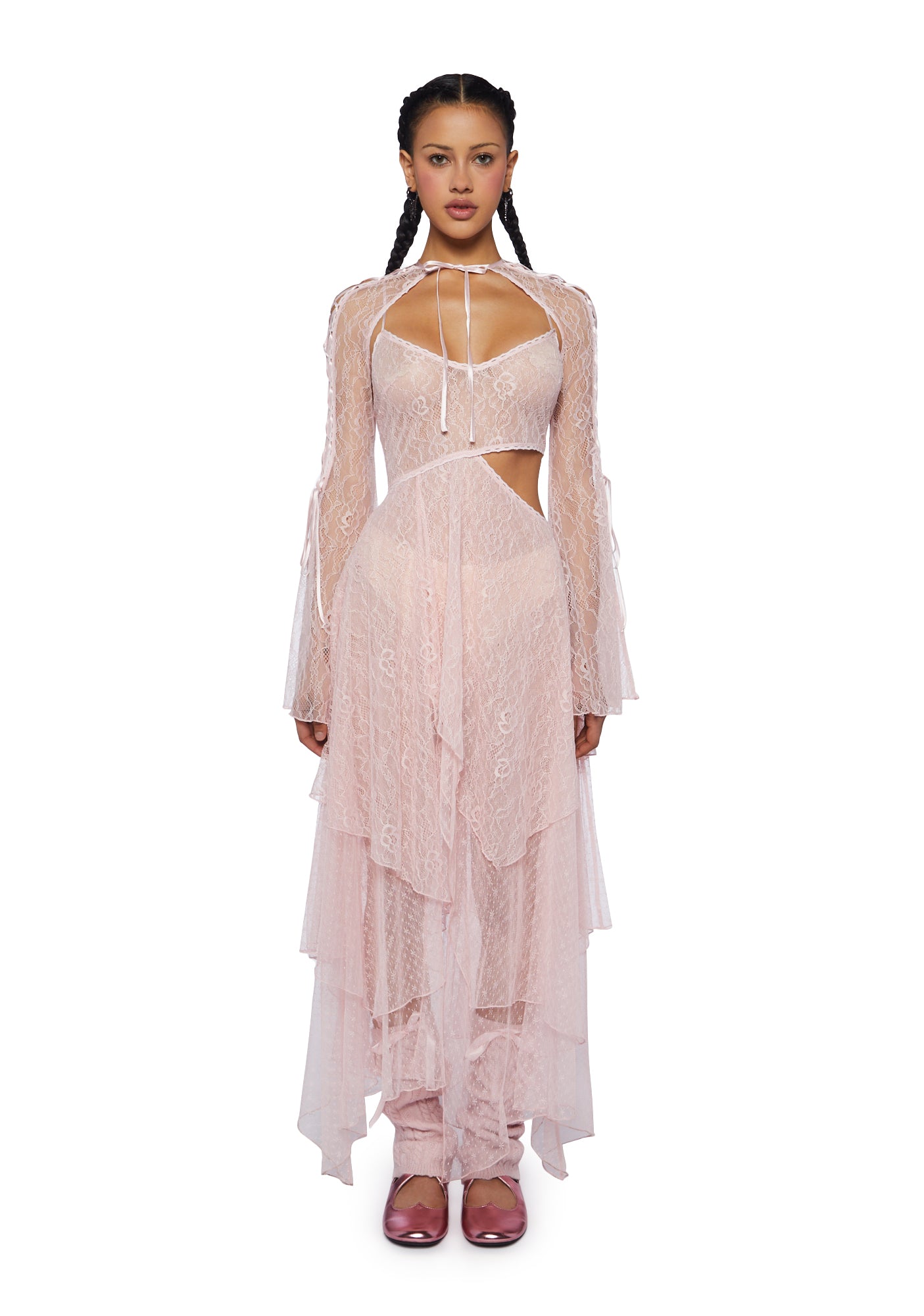 Current Mood Lace Handkerchief Dress And Shrug - Pink