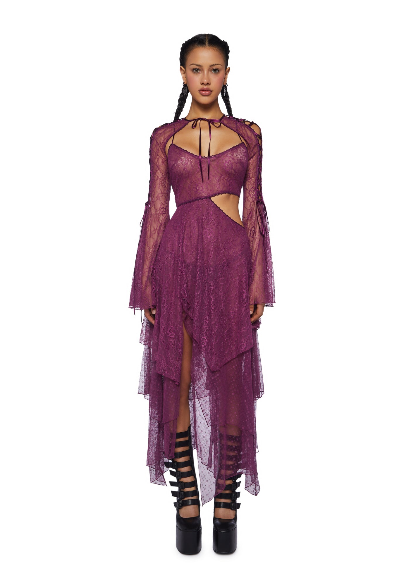 Current Mood Lace Fairy Fairycore Handkerchief Dress And Shrug - Purple Dolls Kill Current Mood Lace Fairy Fairycore Handkerchief Dress And Shrug - Purple Dolls Kill