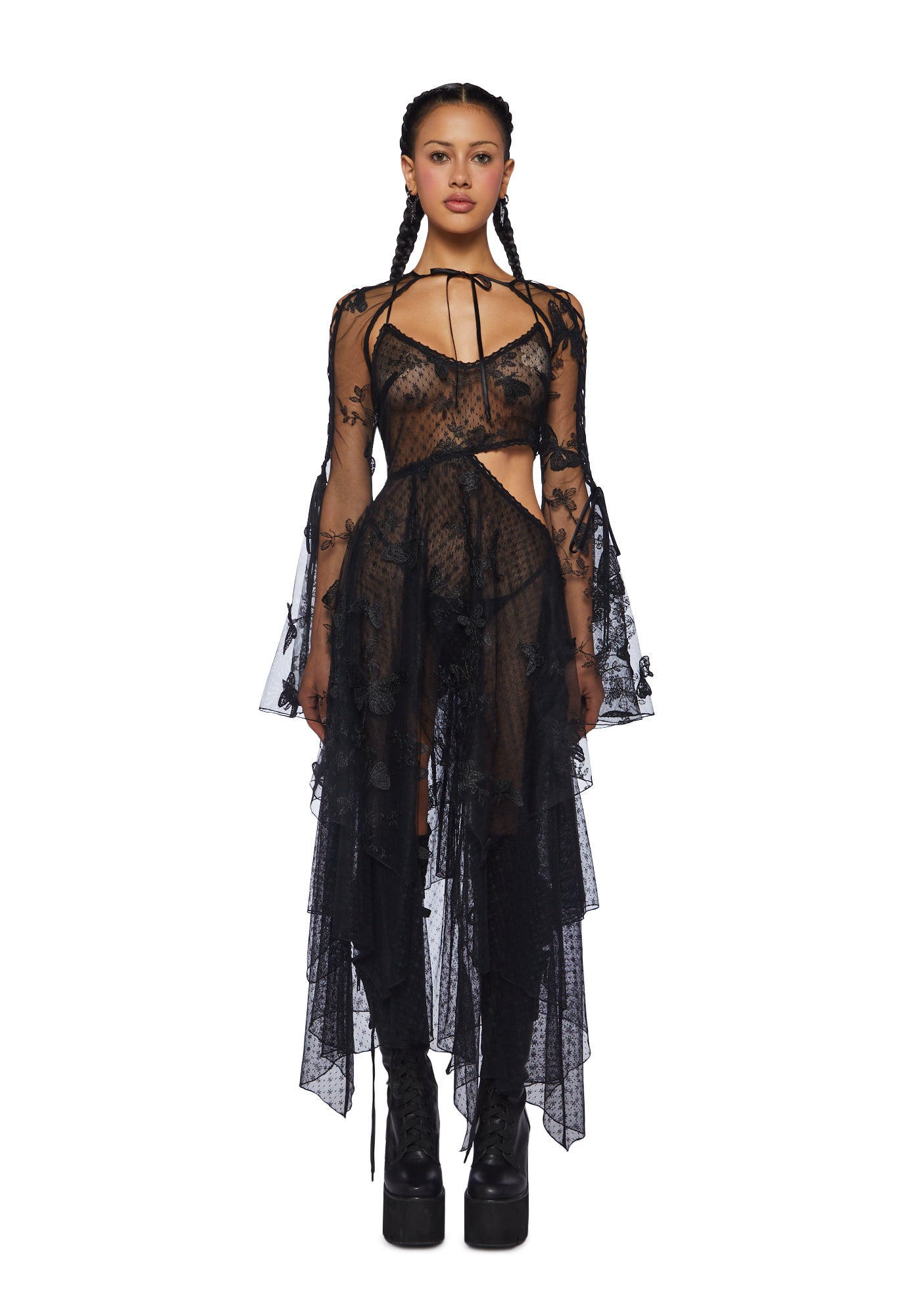 Current Mood Lace Butterfly Fairycore Handkerchief Dress And Shrug - Black Dolls Kill Current Mood Lace Butterfly Fairycore Handkerchief Dress And Shrug - Black Dolls Kill