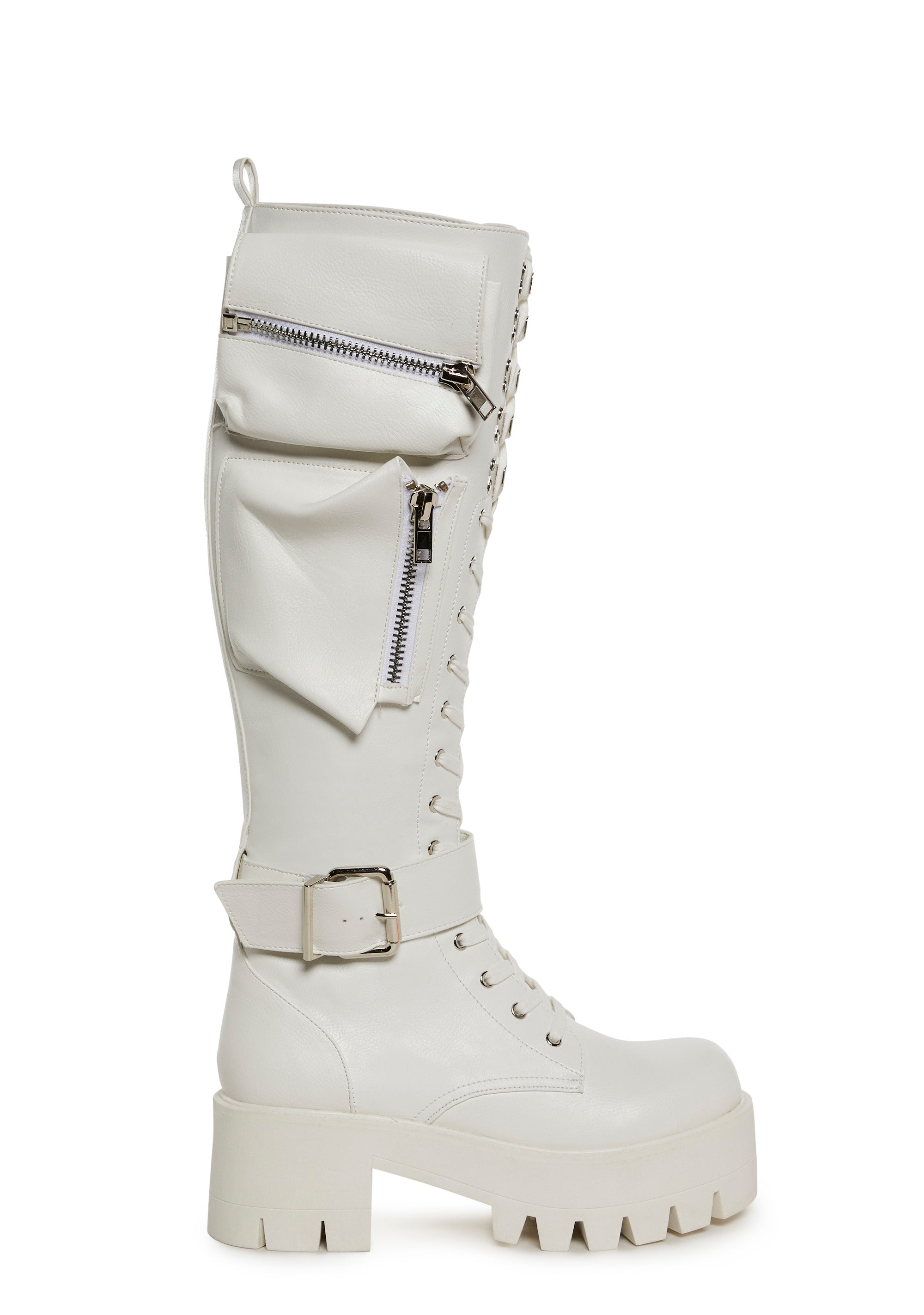 Current Mood Pocket Knee High Combat Boots White Dolls Kill