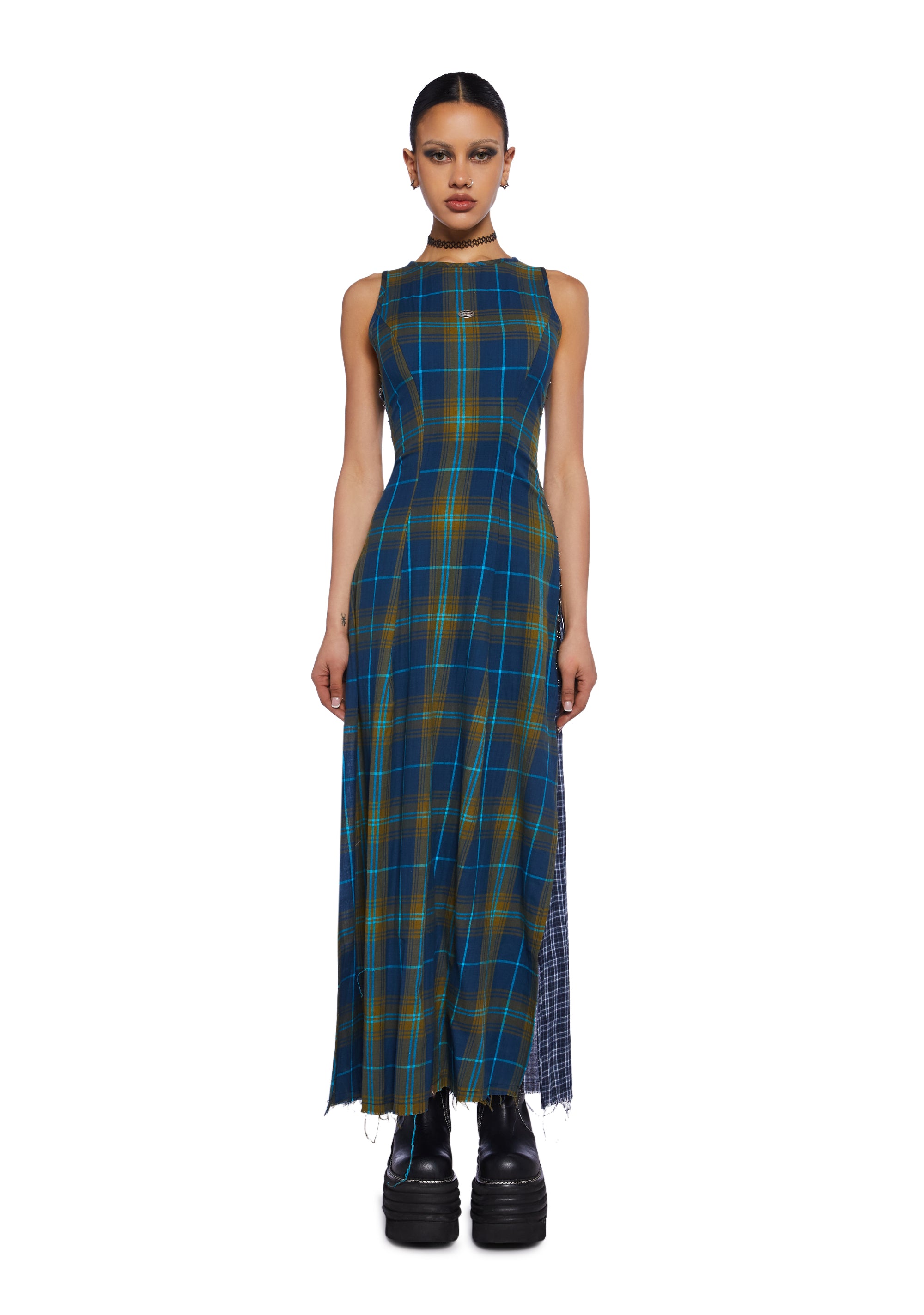 Basic Pleasure Mode tartan Plaid Checked Maxi Dress With Side Slits 90s Grunge - Multi Dolls Kill Basic Pleasure Mode tartan Plaid Checked Maxi Dress With Side Slits 90s Grunge - Multi Dolls Kill