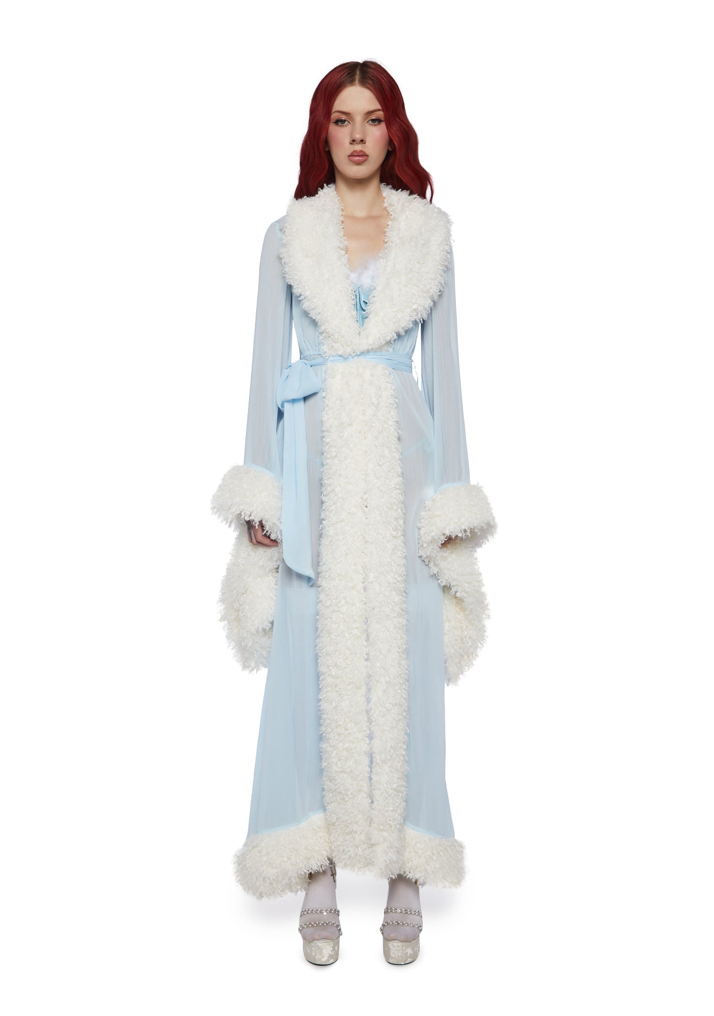 Sugar Thrillz Chiffon Sheer Robe Wit Faux Fur Trim. Dolls Kill