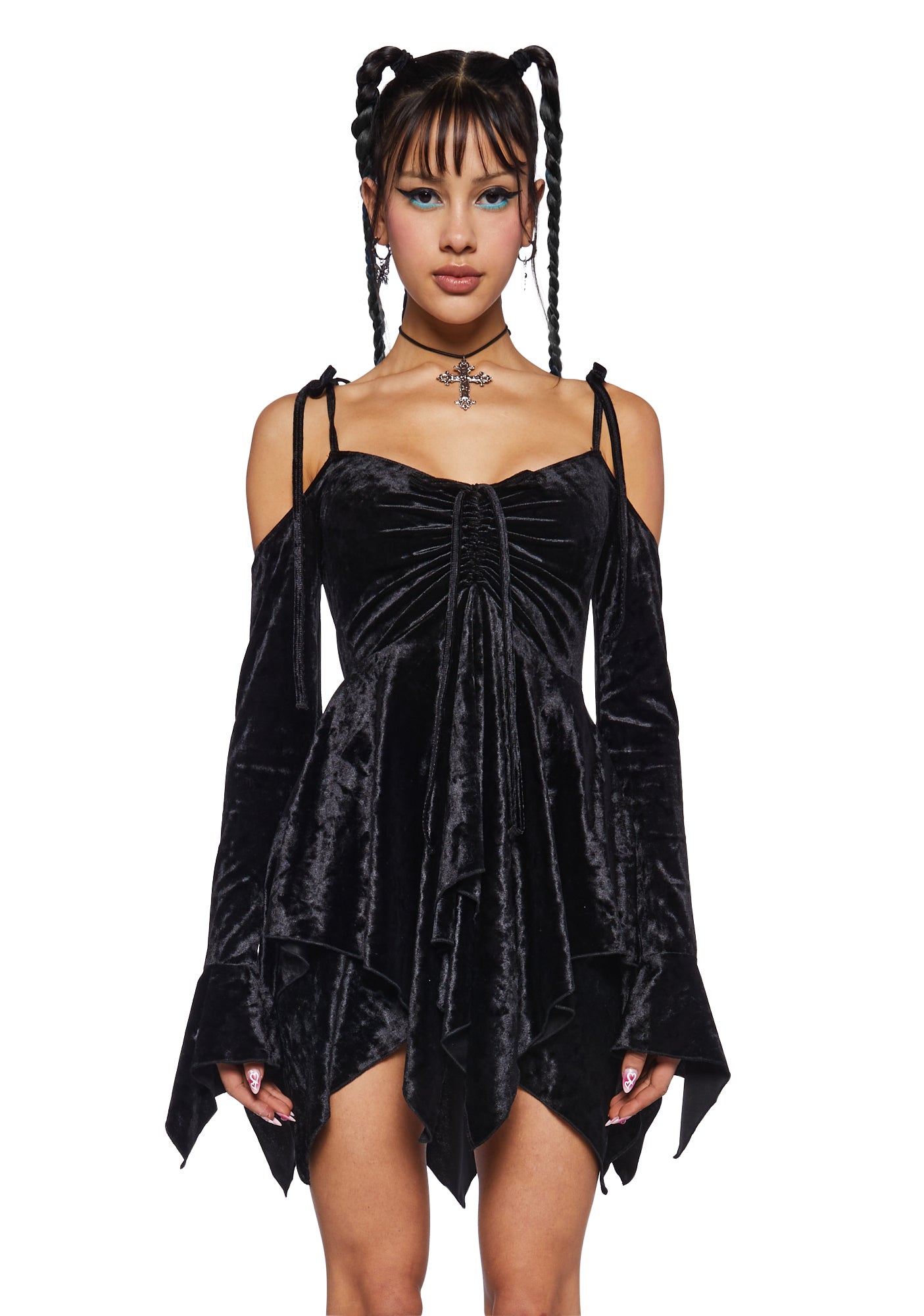 Current Mood Off The Shoulder Handkerchief Velvet Mini Dress - Black Dolls Kill Current Mood Off The Shoulder Handkerchief Velvet Mini Dress - Black Dolls Kill