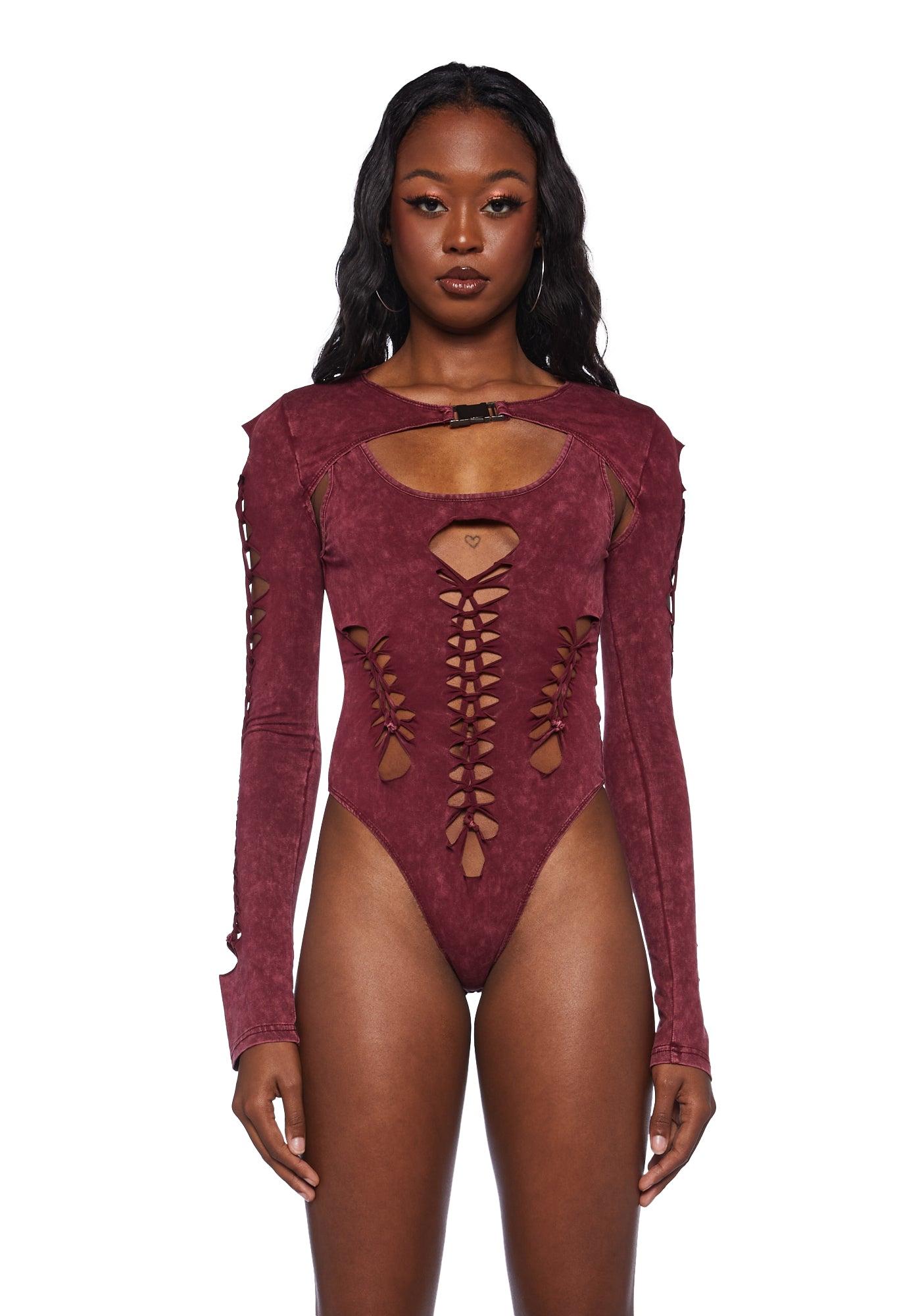 Poster Grl Braid Cutout Bodysuit And Shrug - Red