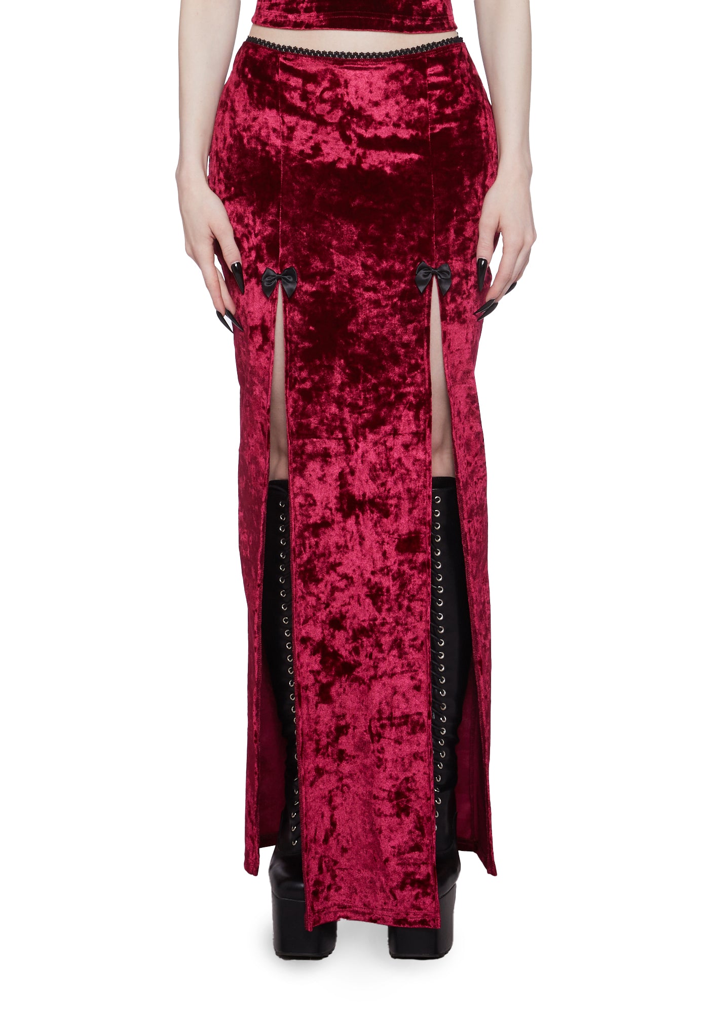 Burgundy velvet skirt long online