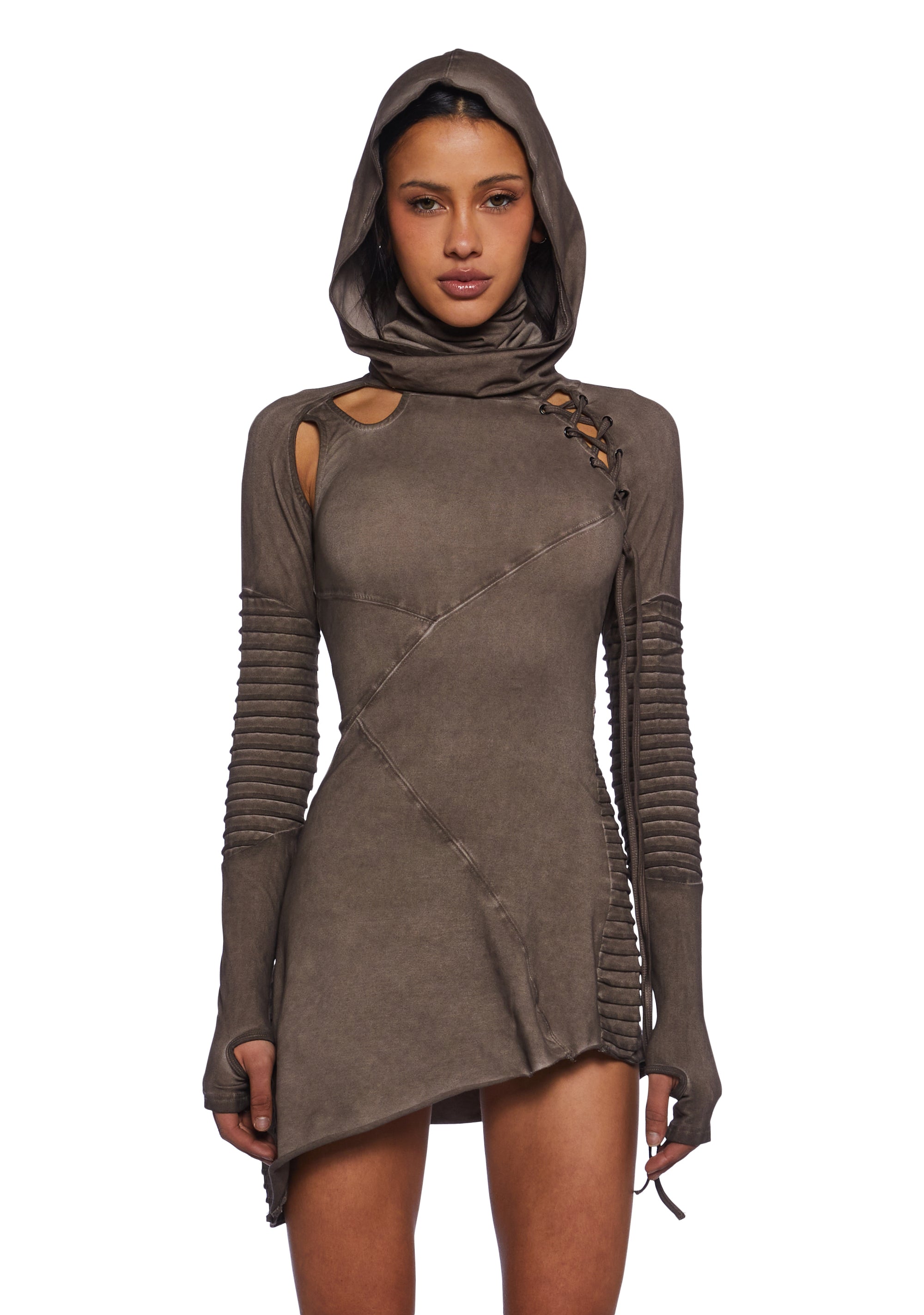 hooded asymmetrical dress Asymmetric Hooded Black Dress