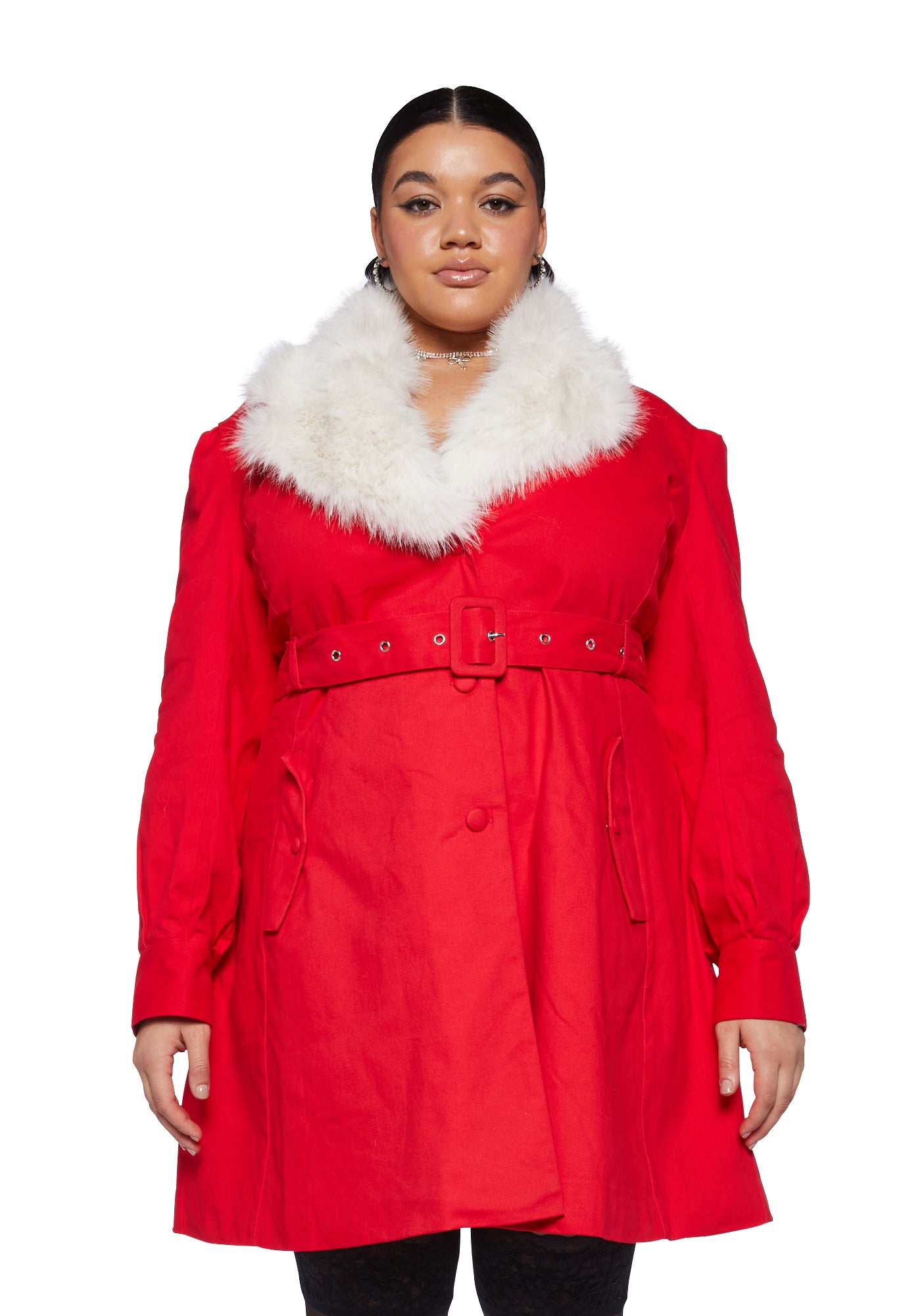 Red fur coat plus size 2025